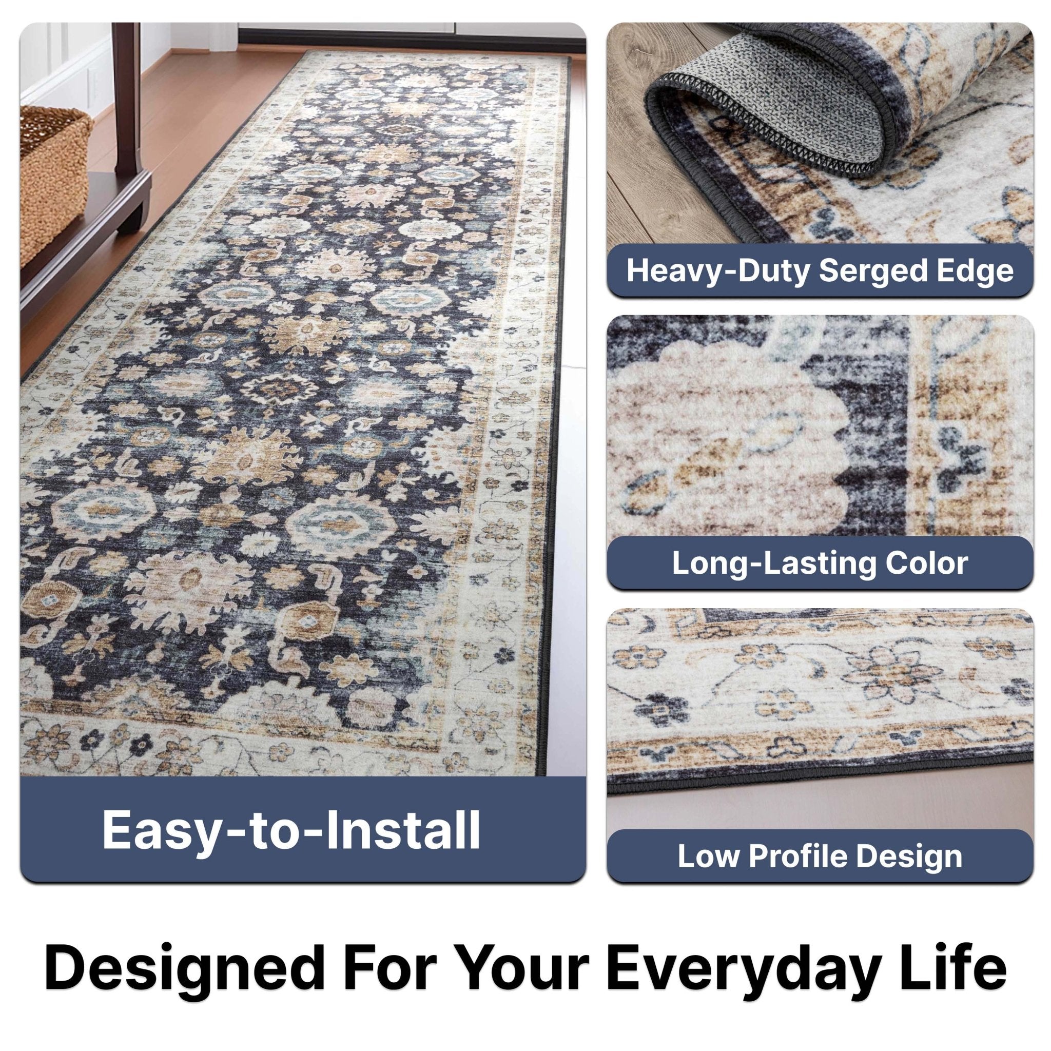 Elle Basics Gala Oriental Easy-Clean Washable Rug by Well Woven - Durable, Non-Slip, Low-Profile Design for Home Comfort、mySite、gigharbornorthrealestate