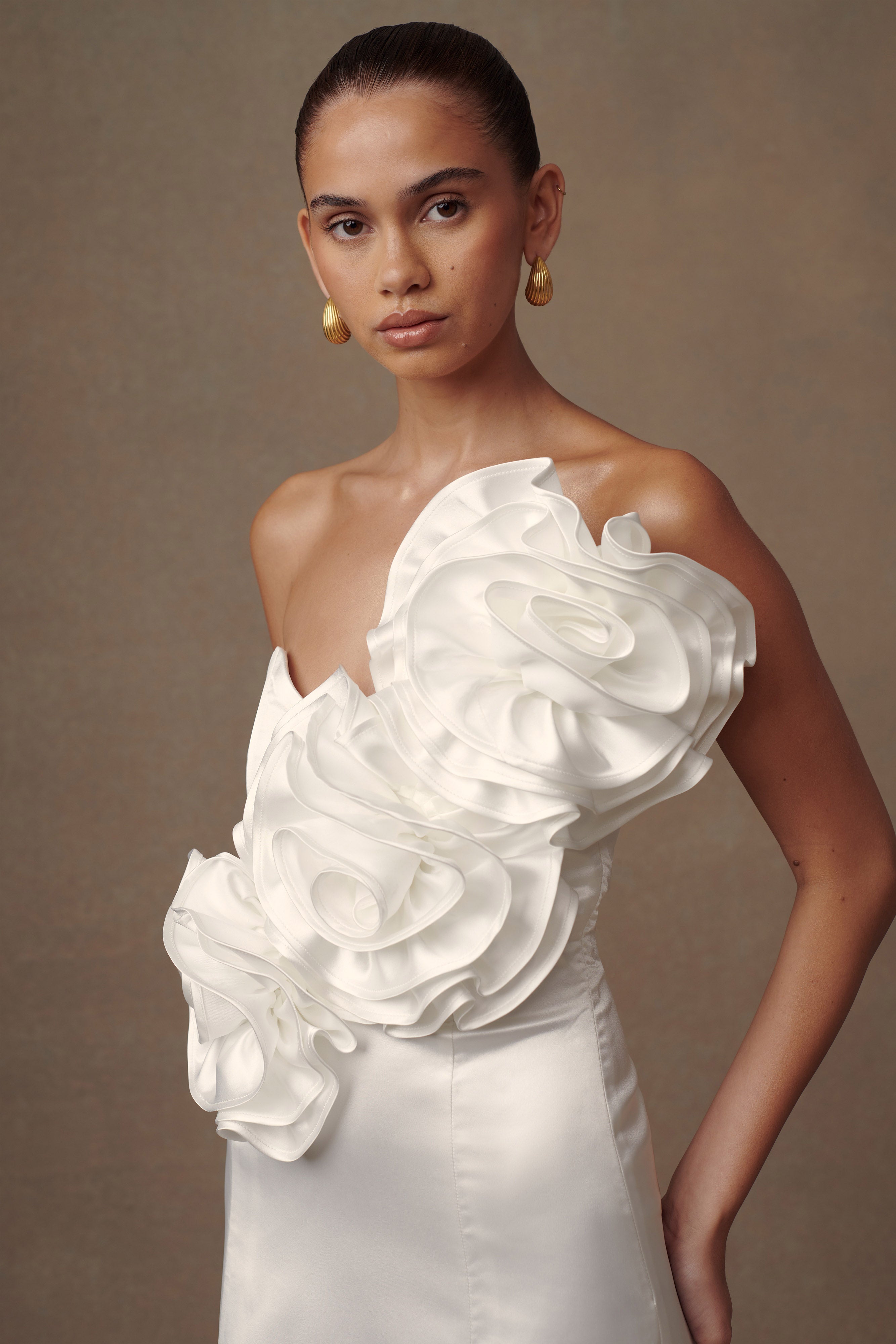 Olivia Strapless Satin Rose Wedding Gown - White、mySite、solidvoid