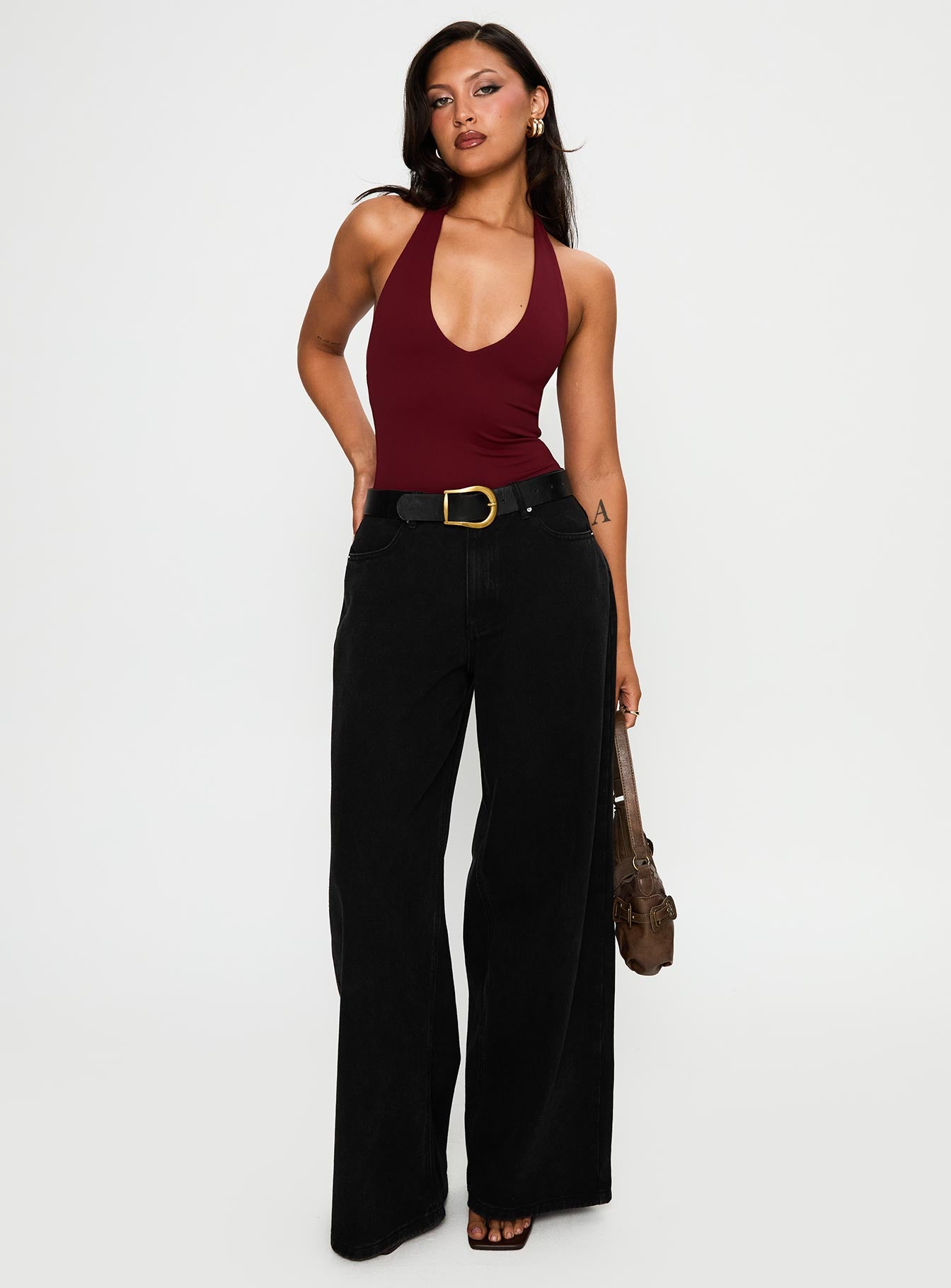 Someone New Halter Bodysuit Burgundy、mySite、solidvoid