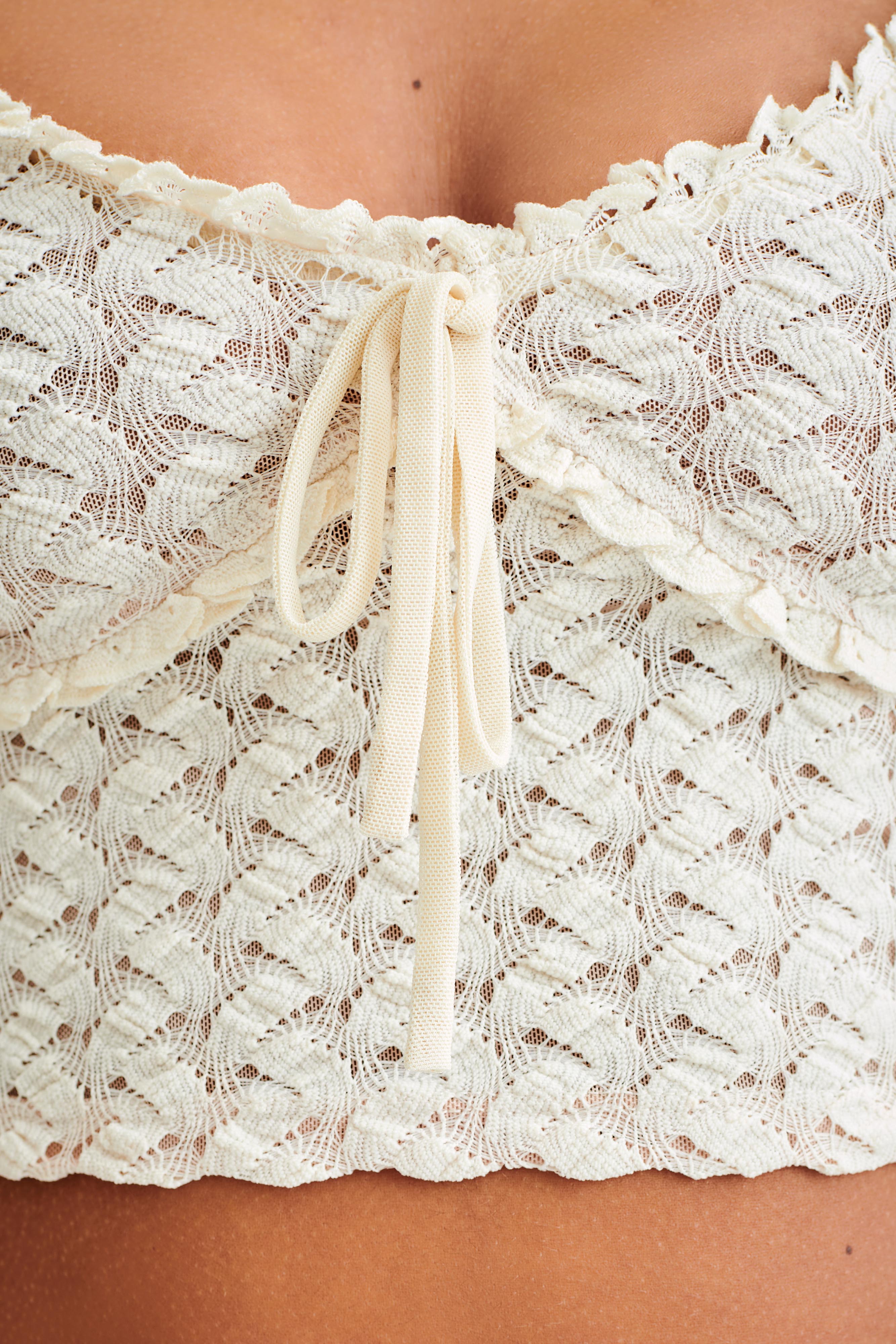 Morgan Mesh And Lace Sleeveless Top - Ivory、mySite、solidvoid