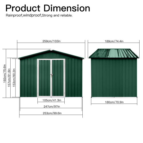Metal garden sheds 8ft×6ft outdoor storage sheds Brown + Black、、eastwooduniform