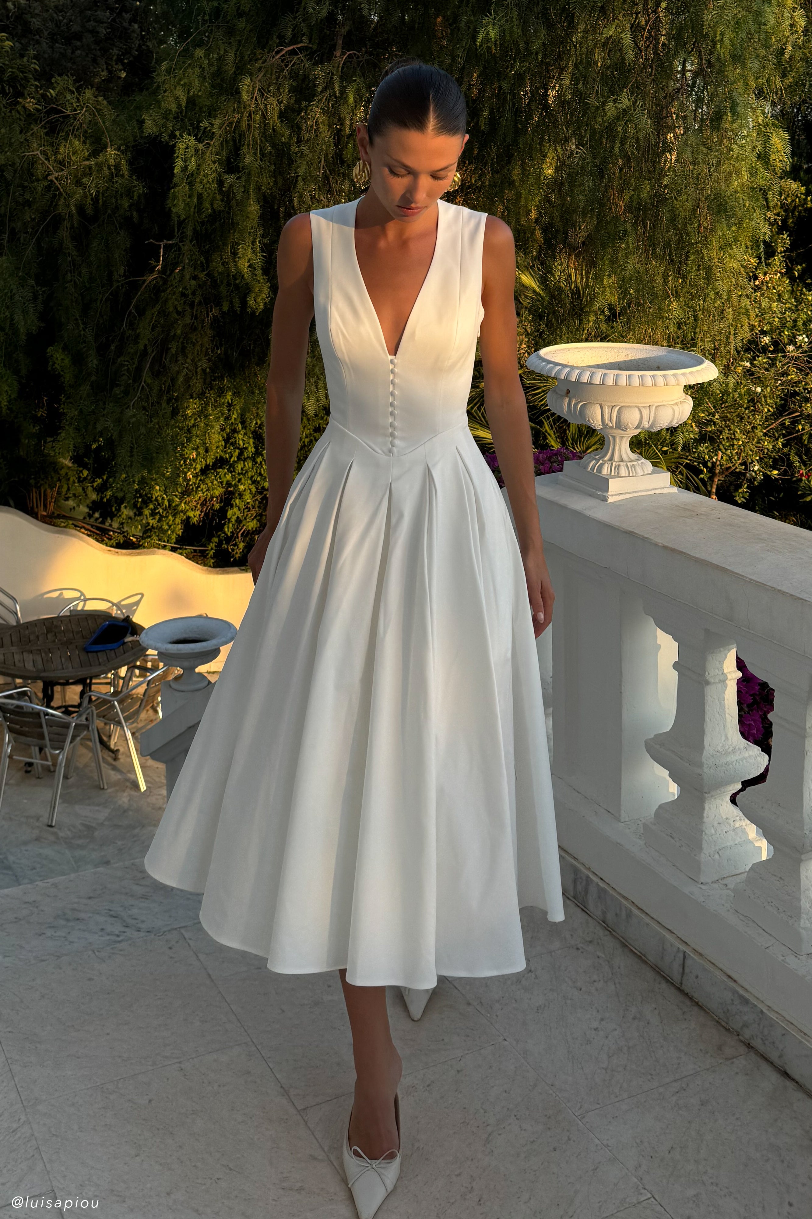 Keely Cotton Sleeveless Midi Dress - White、mySite、solidvoid