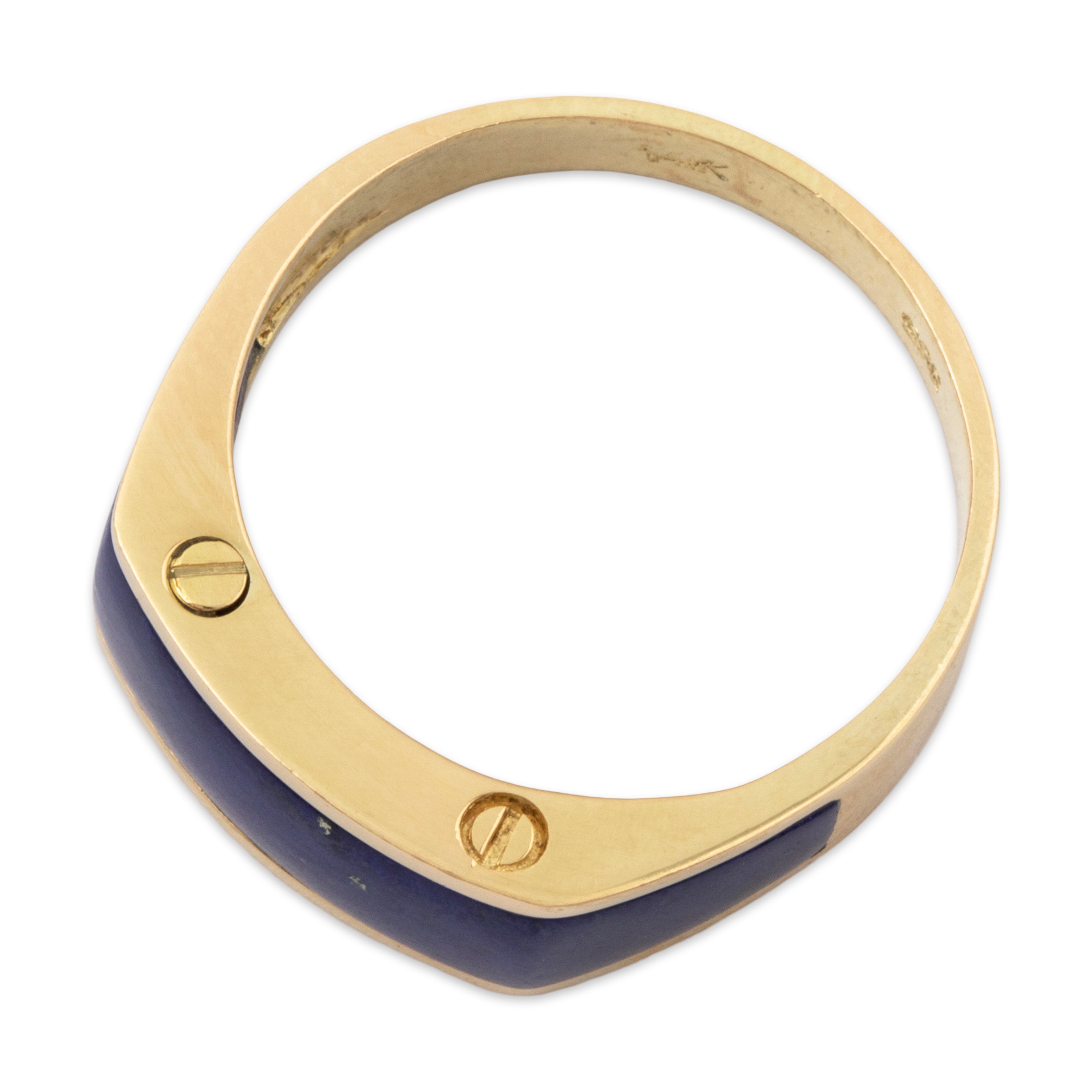 Vintage 14k Yellow Gold Lapis Lazuli Inlay with Screw Design Signet Ring 8.00、mySite、hinf8tx79