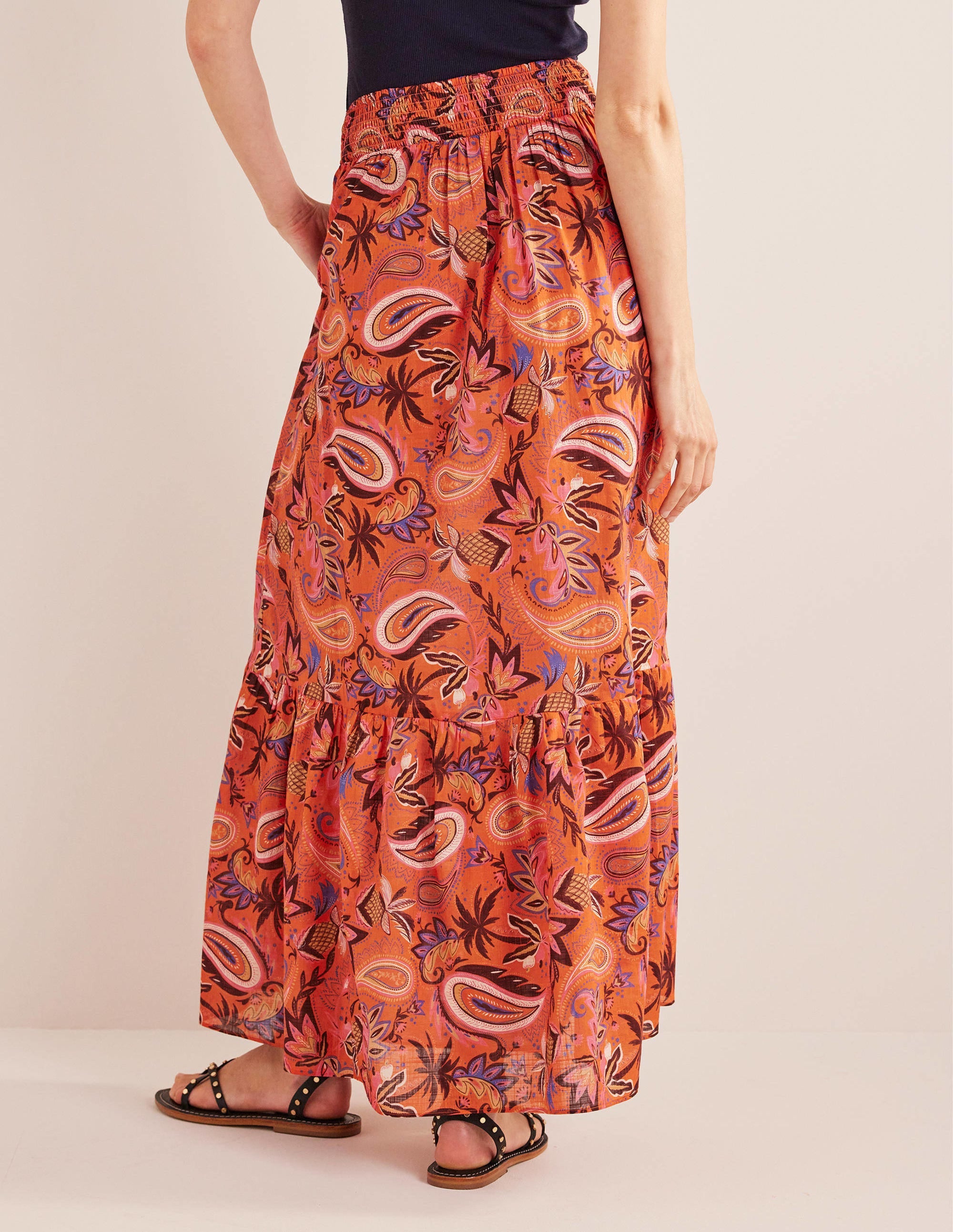  Tiered Cotton Maxi Skirt-Coral, Paradise Paisley、mySite、ashleygrahame