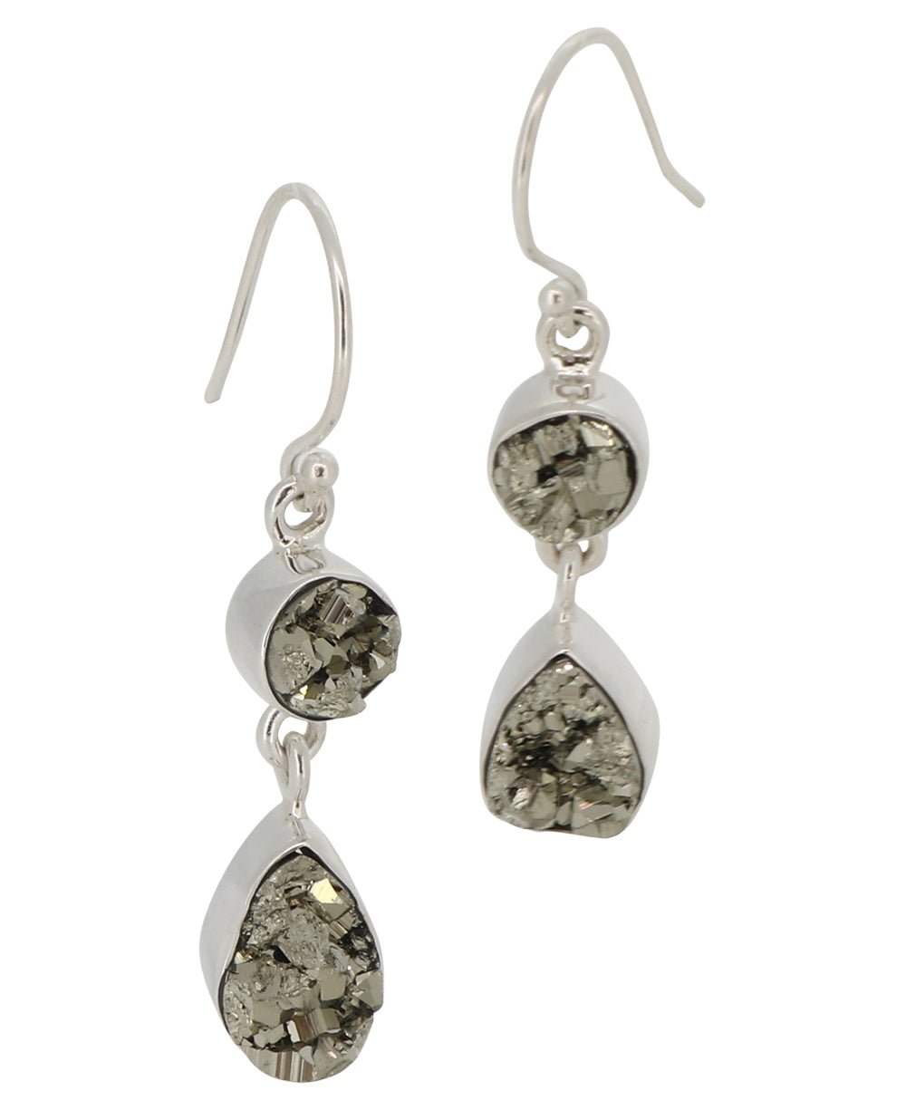 Sterling Silver Dual Pyrite Gemstone Dangle Earrings、mySite、topwebapps