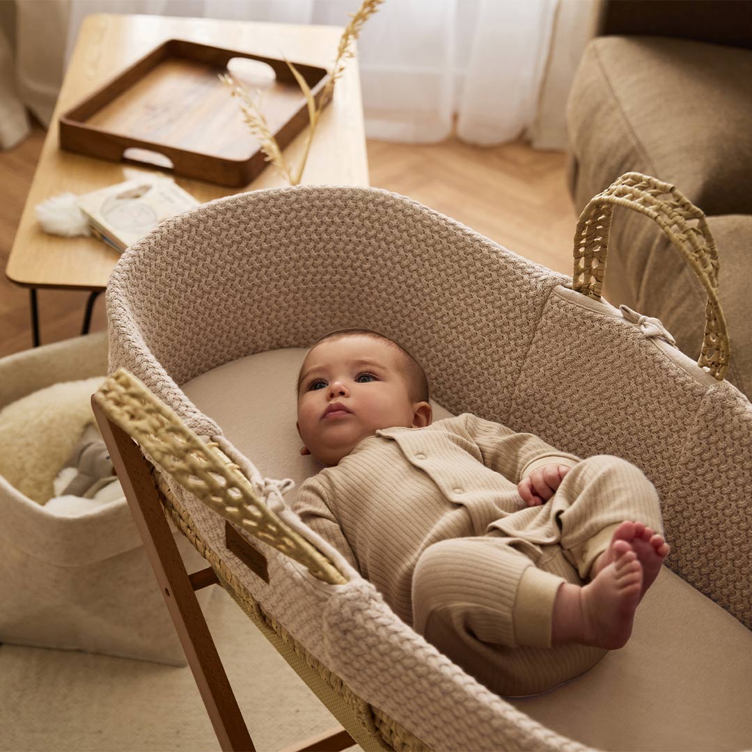  The Little Green Sheep Wheat Knit Moses Basket and Foldable Stand Bundle - Truffle / Walnut、mySite、merchandisen