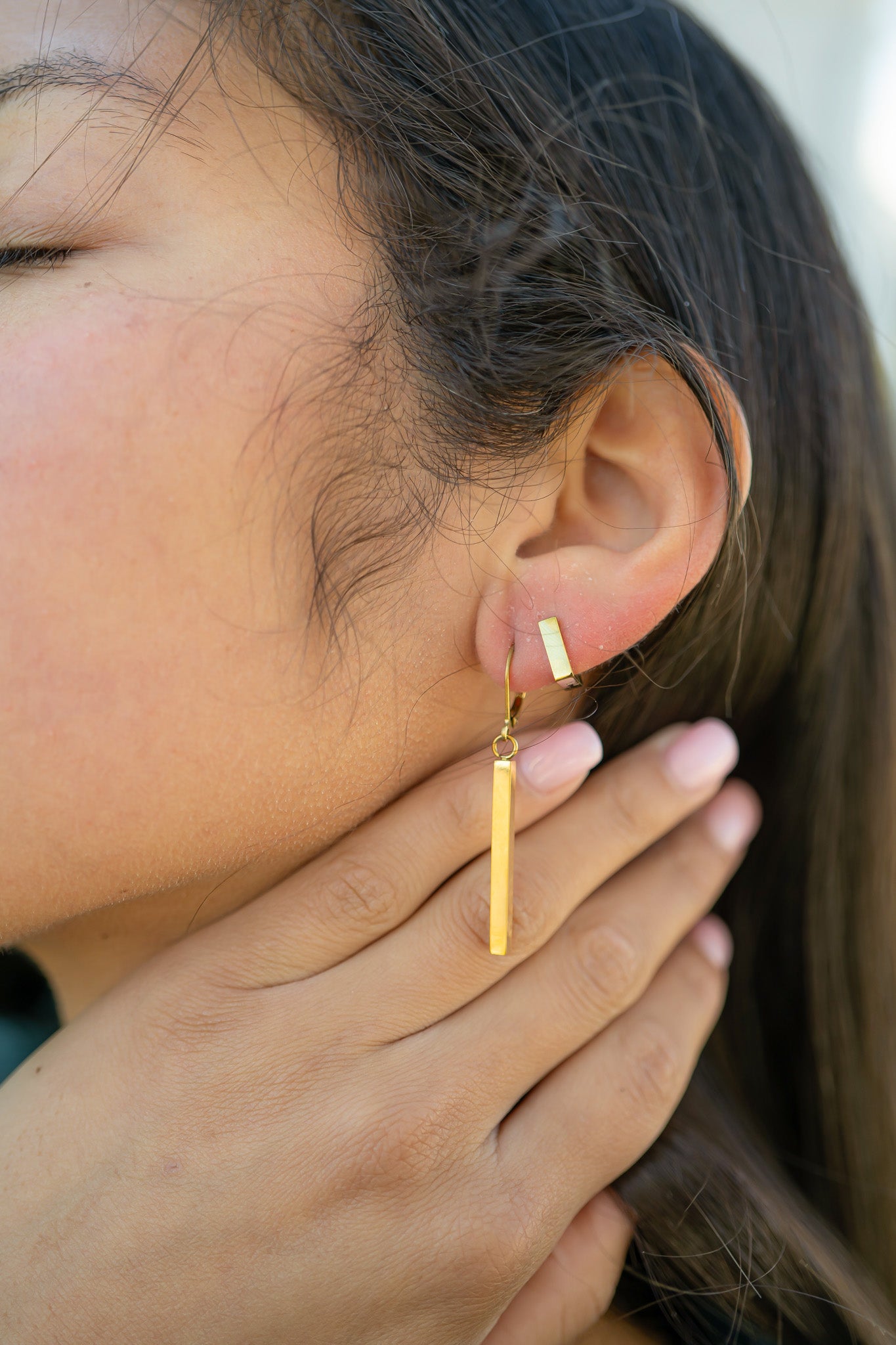 18K Gold PVD Stainless Steel Square Huggie Earrings / ERJ0011、mySite、dreamappss