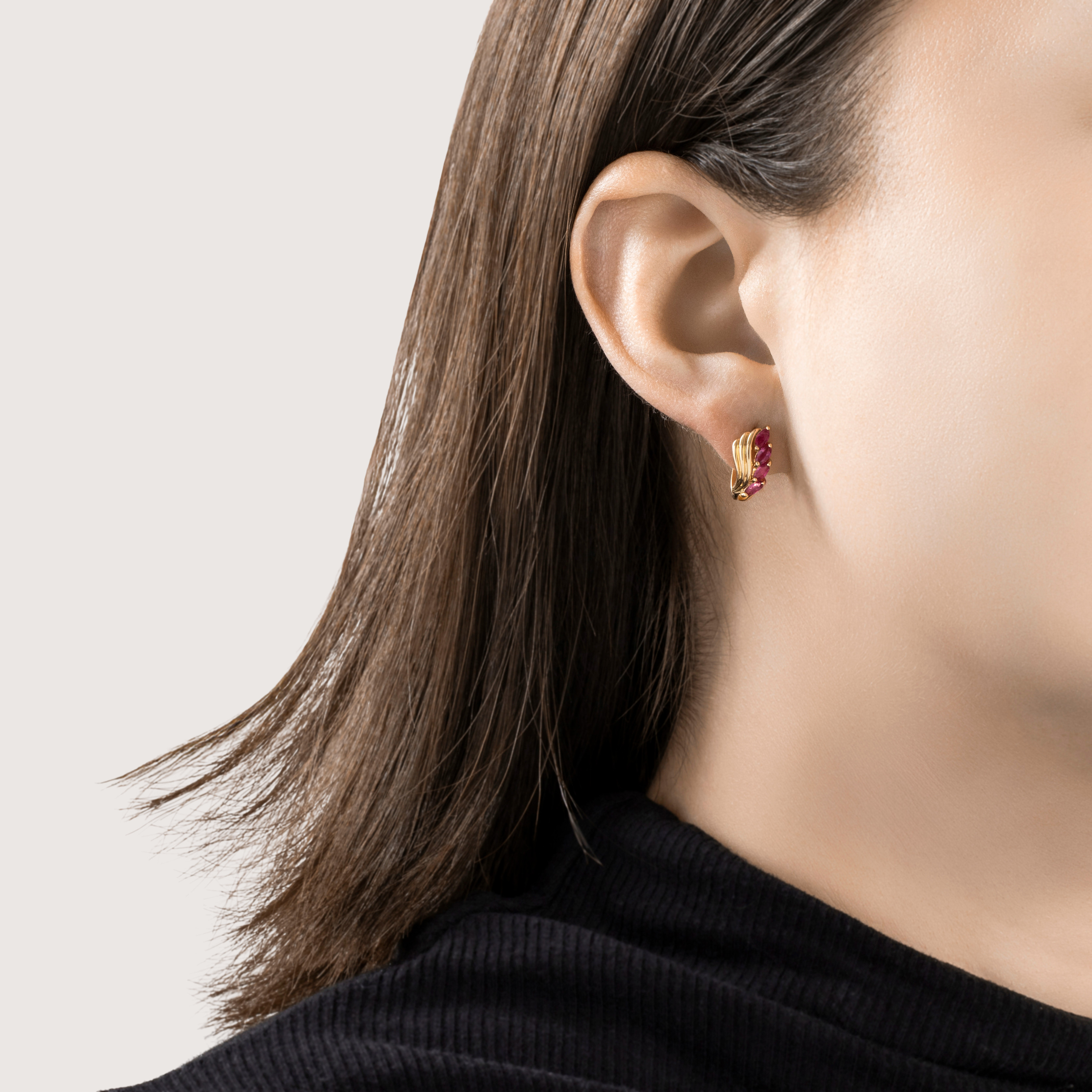 Vintage 14k Yellow Gold Ruby Marquise Flair Huggie Stud Earrings、mySite、hinf8tx79