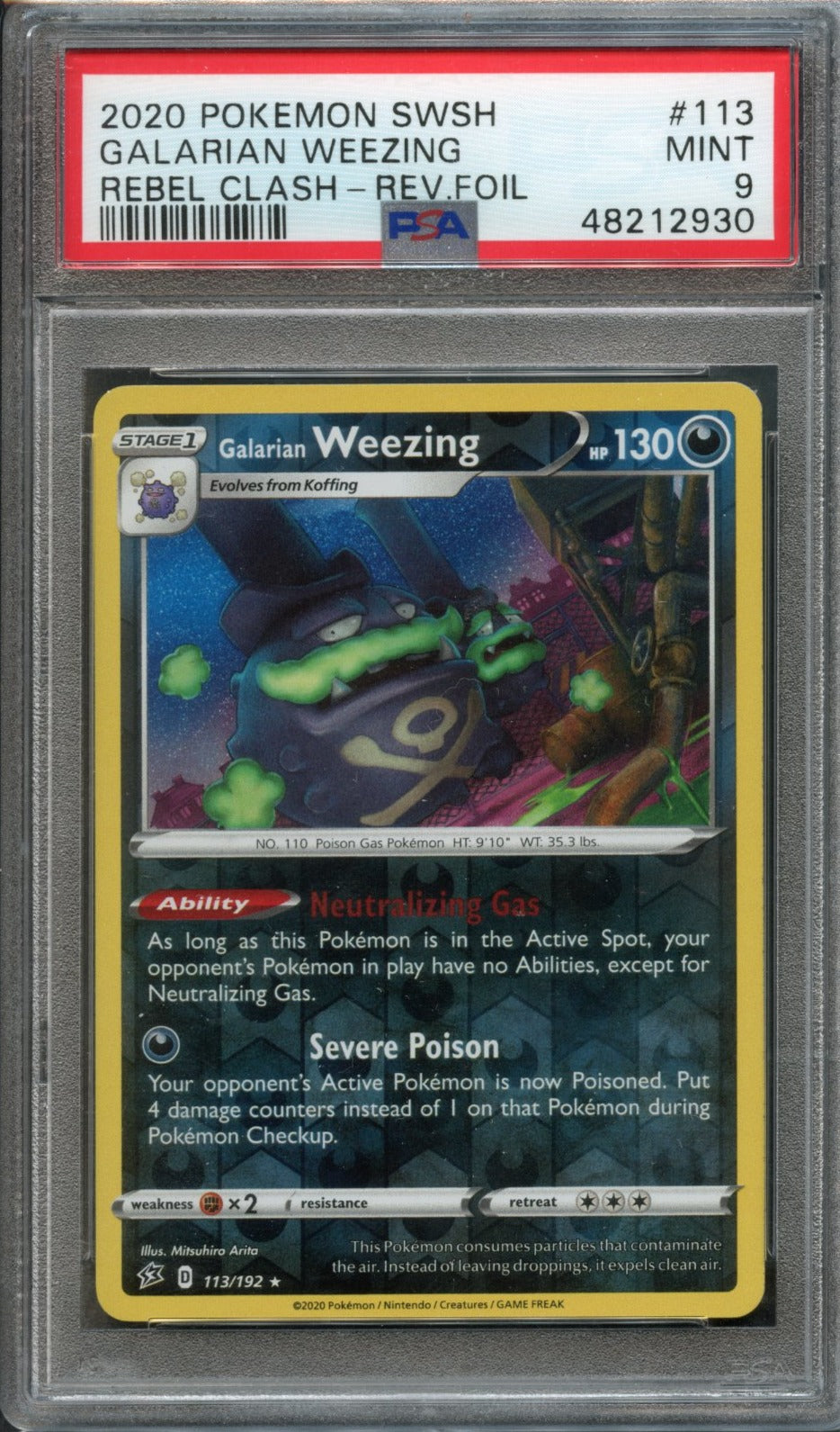 Galarian Weezing Reverse Holo #113 PSA 9 Rebel Clash、mySite、waistdrama