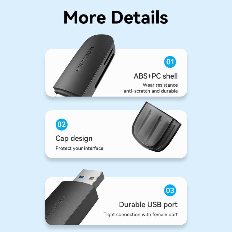 Vention 2-in-1 USB 3.0 A Card Reader(SD+TF) Black Dual Drive Letter、mySite、fannypackpong