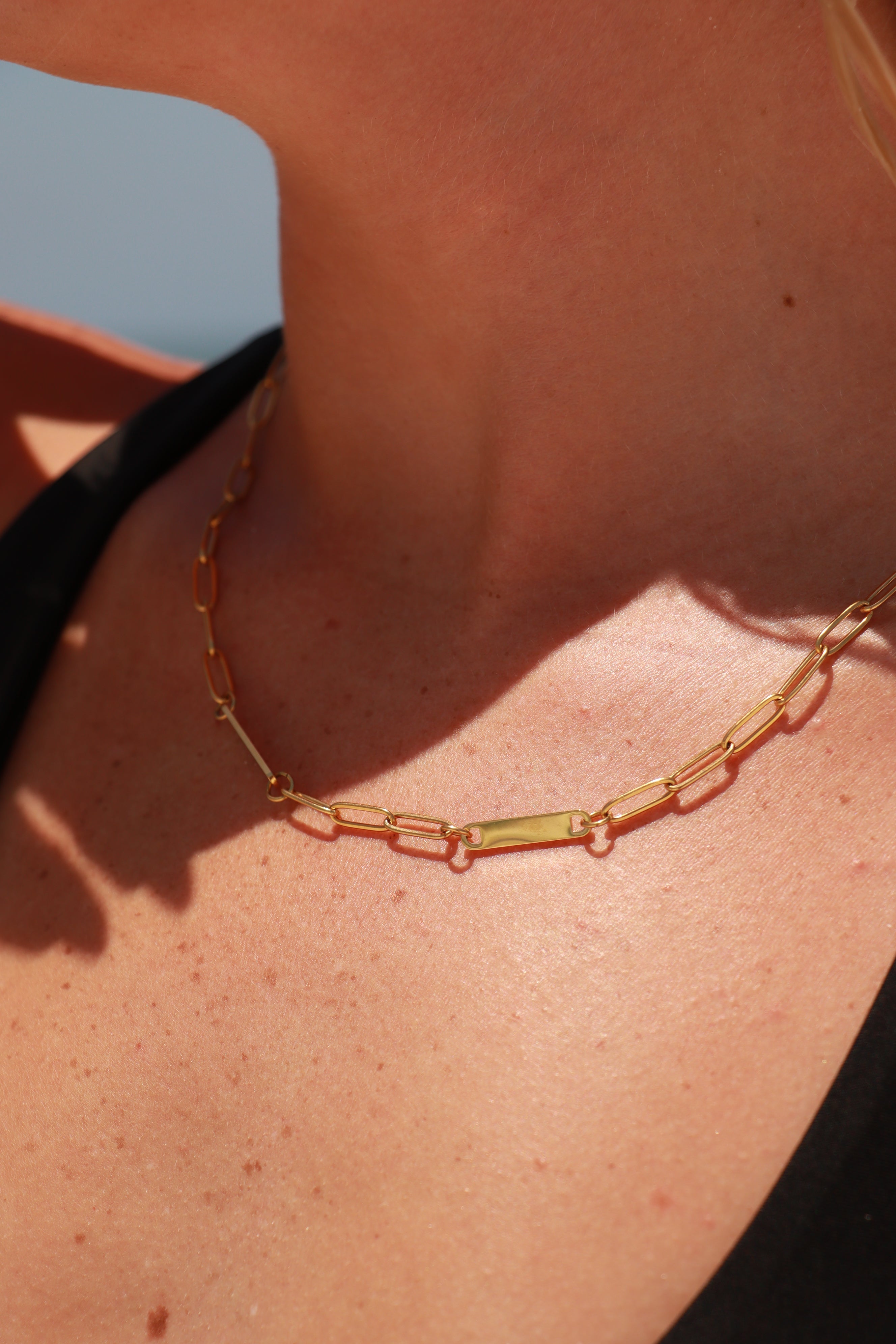 18K Gold PVD Stainless Steel Engravable Paperclip 2 Bar Necklace / SBB0312、mySite、dreamappss