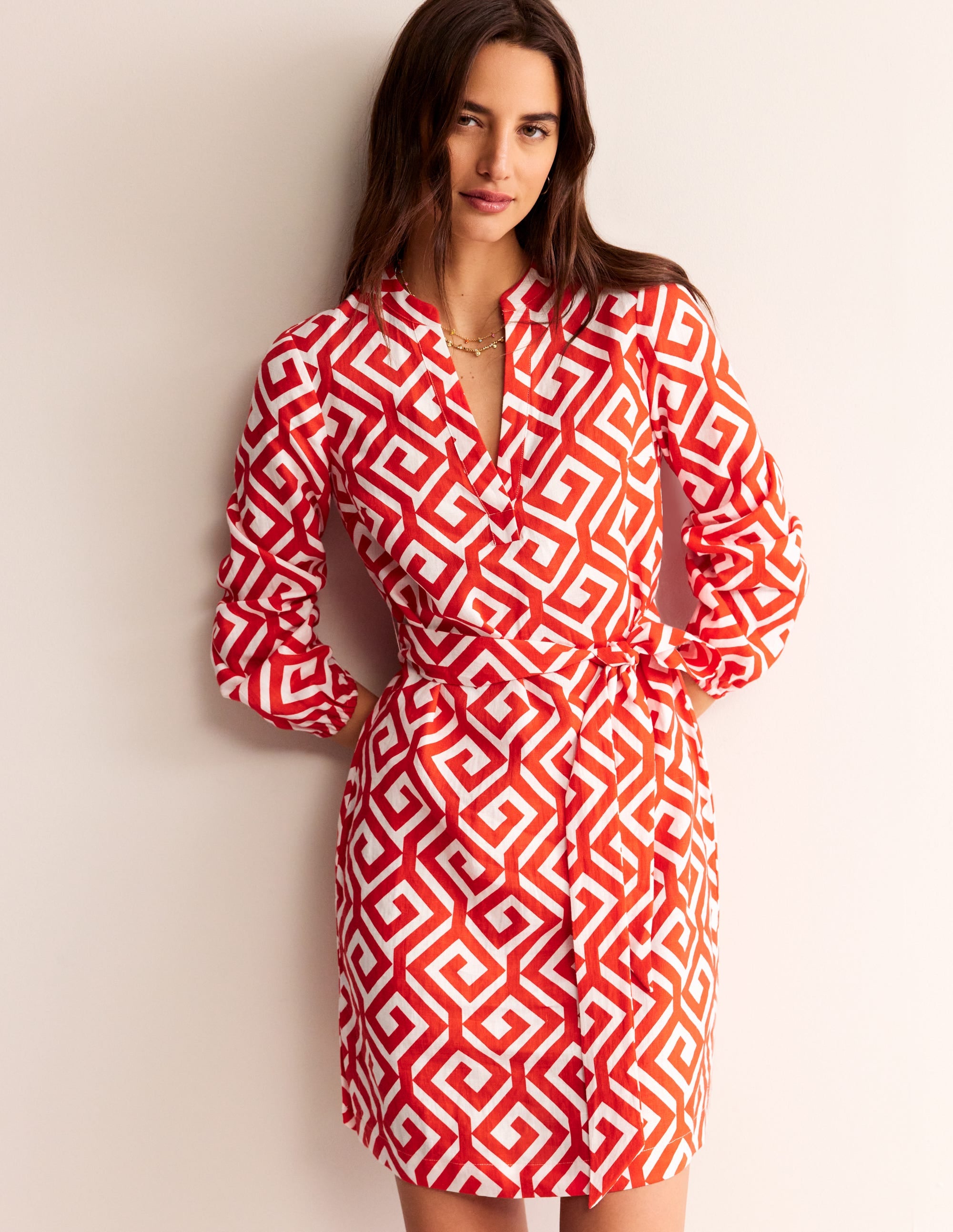  Cleo Tie Waist Linen Dress-Flame Scarlet, Maze、mySite、ashleygrahame