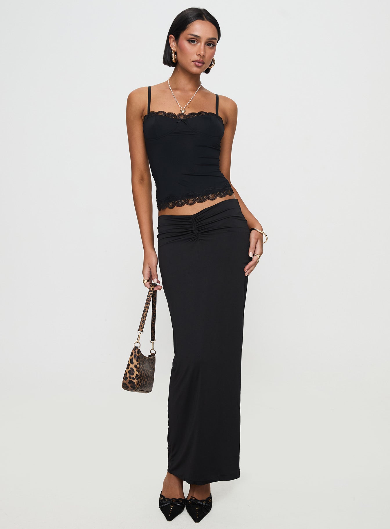 Kalyn Ruched Front Maxi Skirt Black、mySite、solidvoid