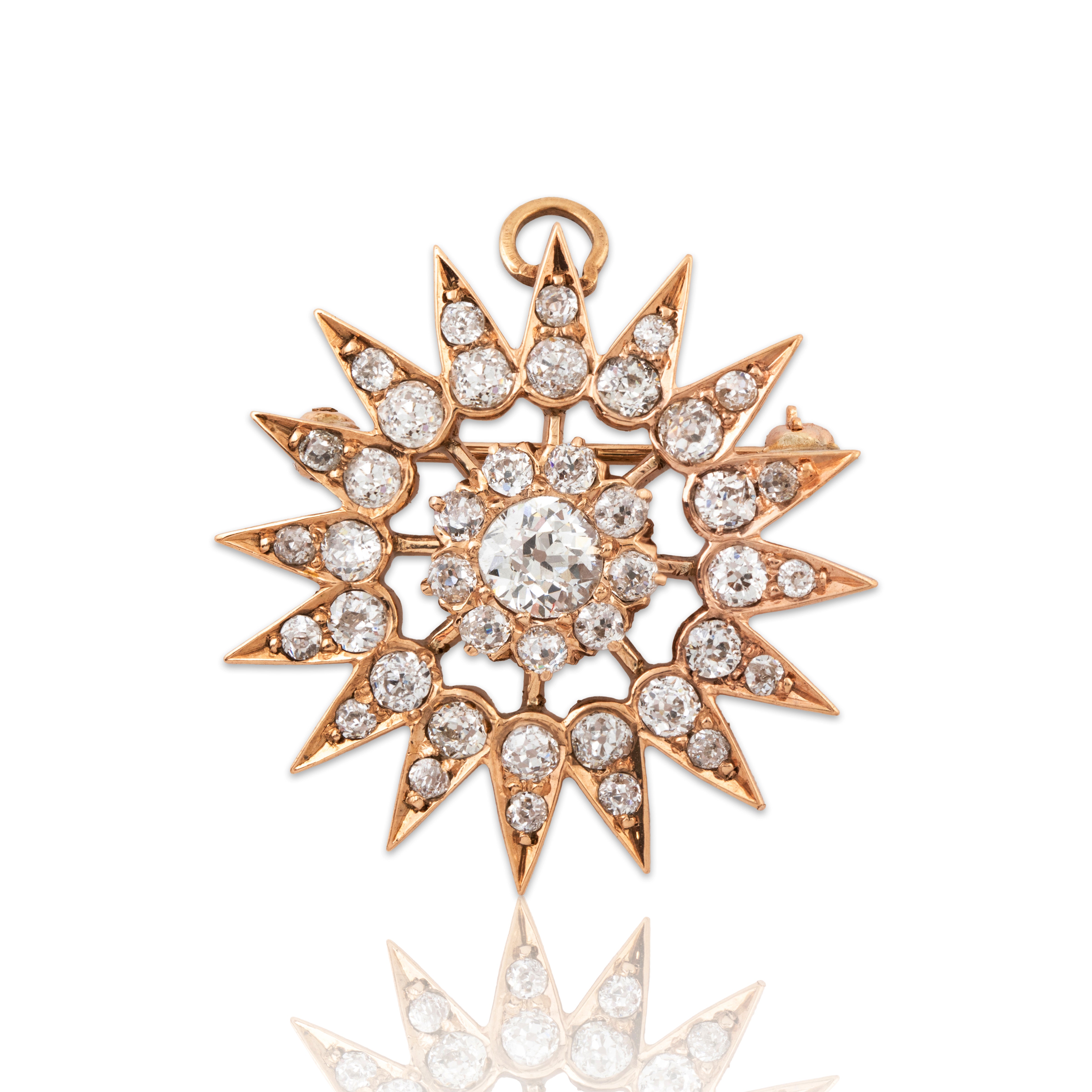 Sparkling Antique 14k Yellow Gold 3cttw Old Mine Diamond Starburst Pendant Pin、mySite、hinf8tx79