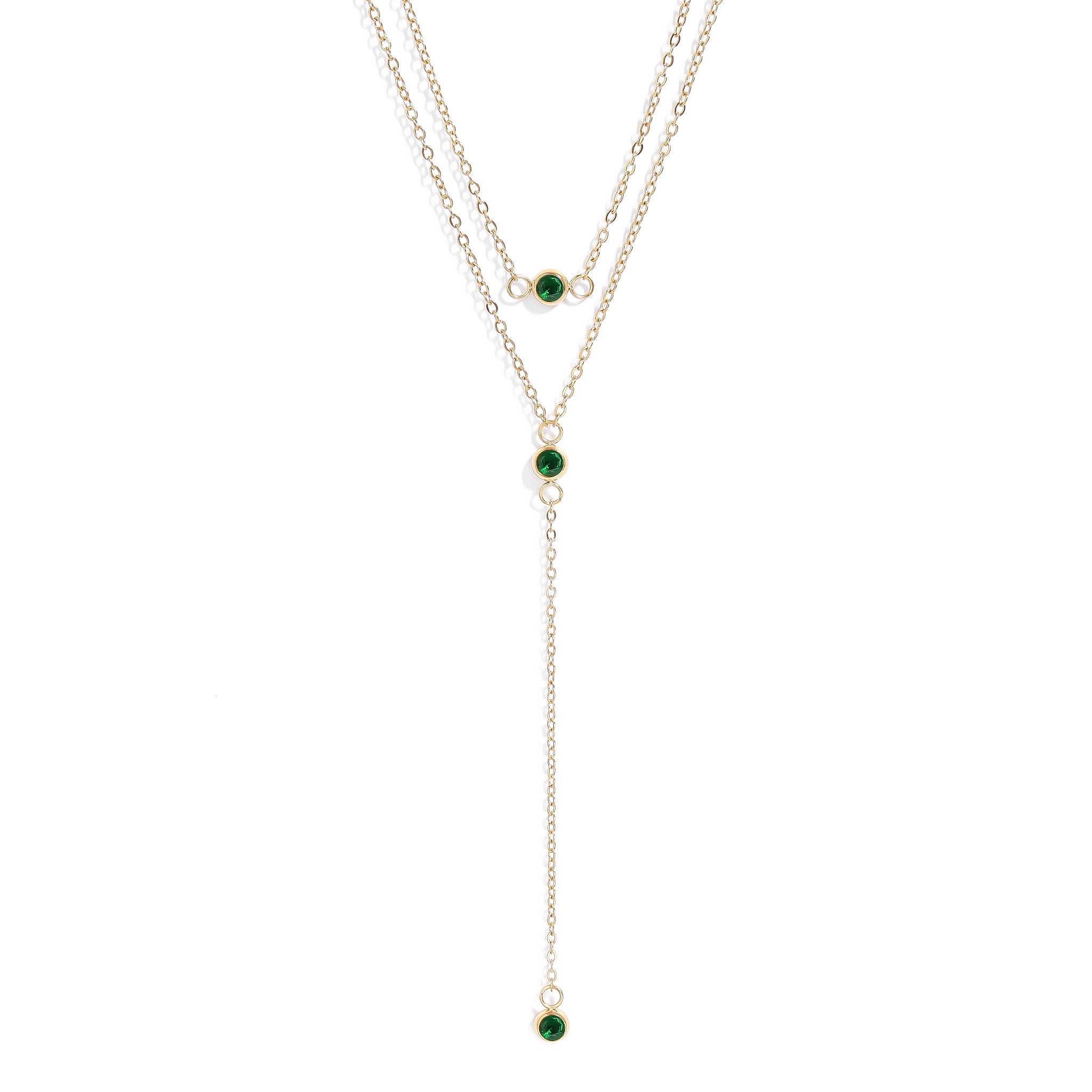 18K Gold PVD Stainless Steel Lariat Necklace CZ Stone Necklace / CHN0066、mySite、dreamappss