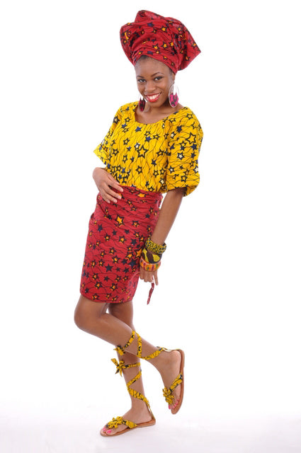 Stunning Yellow and Red Oleku Ankara Top and Wrap Skirt-DP3010、mySite、solidvoid