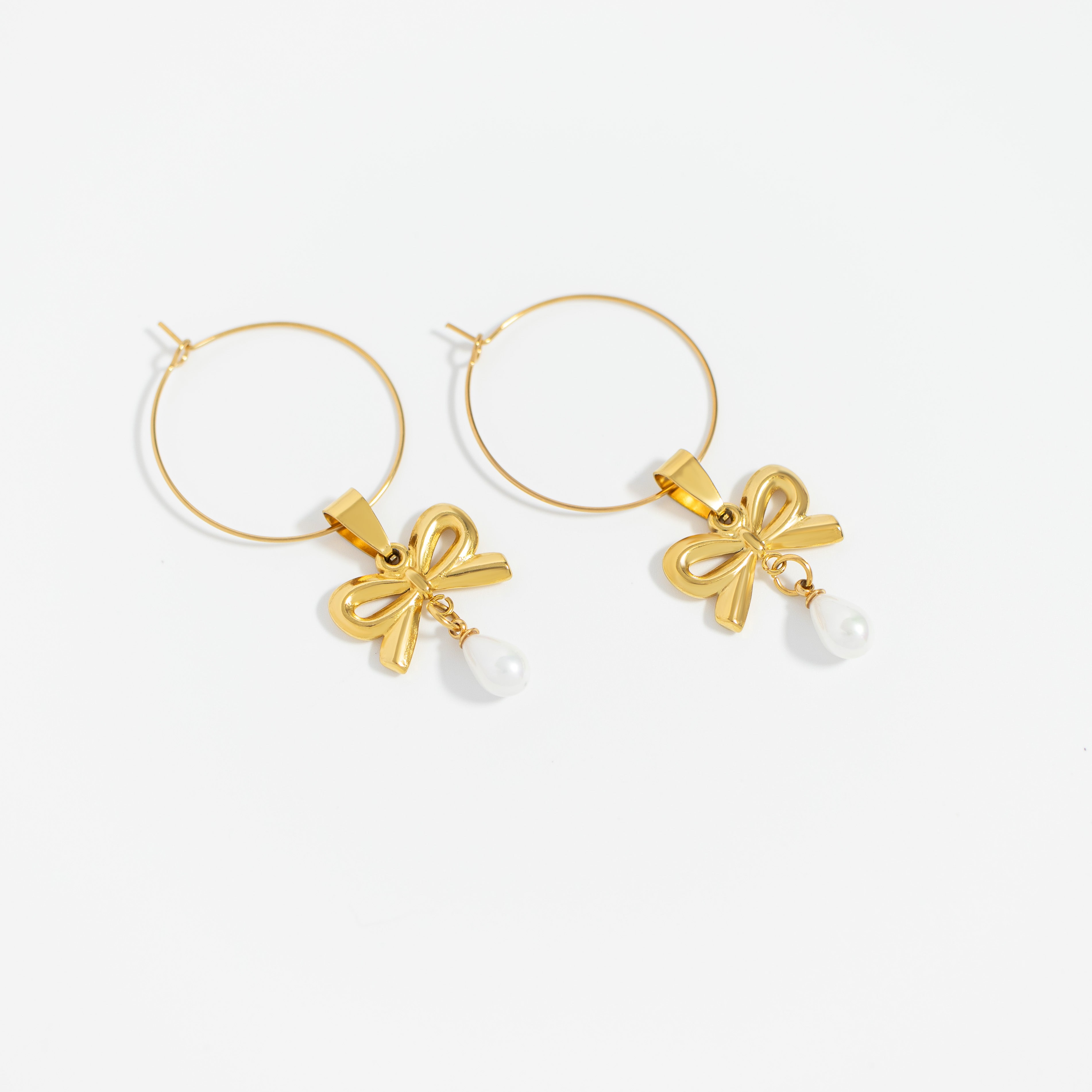 18K Gold PVD Stainless Steel Freshwater Pearl Bow Charm / PDL0291、mySite、dreamappss