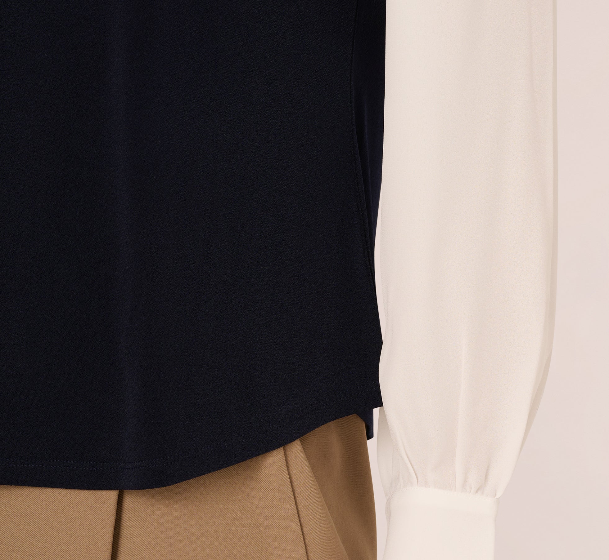 Long Sleeve Collared Sweater Vest Twofer Top In Navy Ivory、mySite、solidvoid