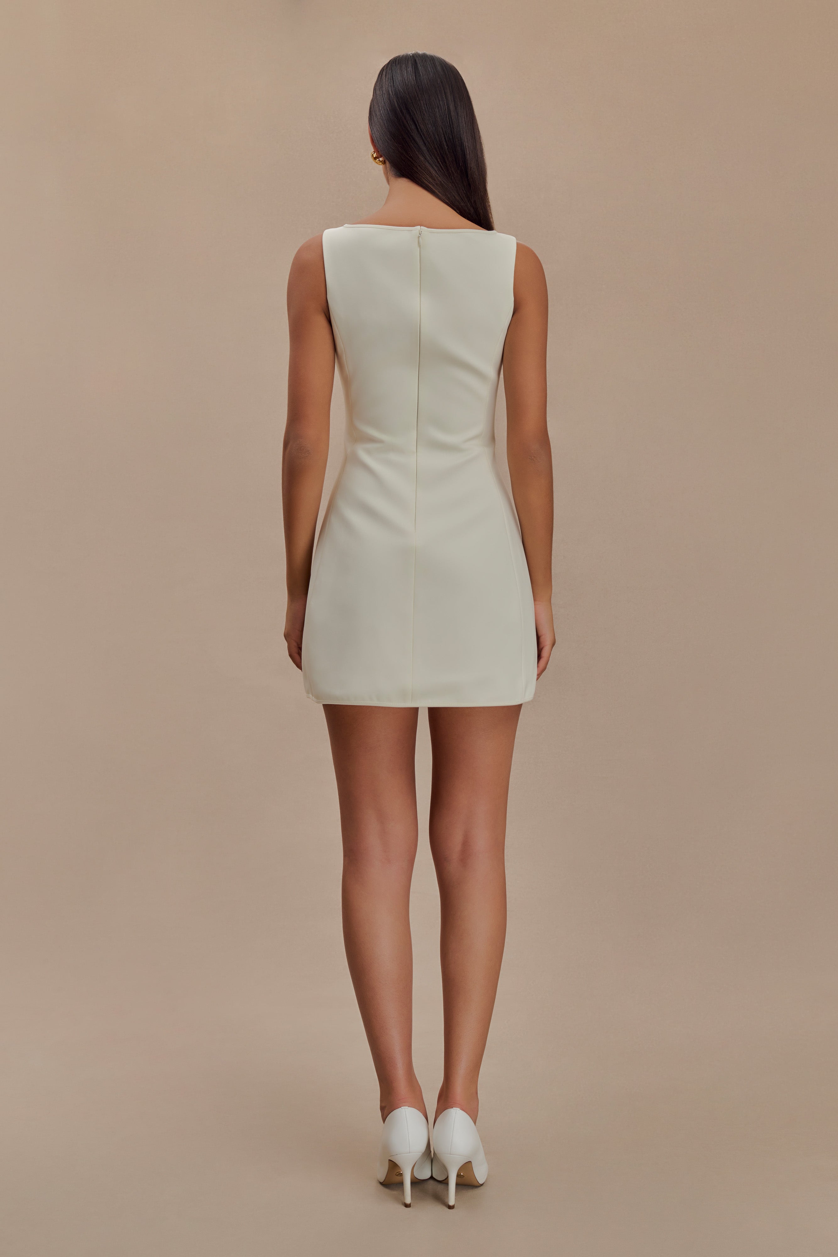 Evanna Sleeveless Suiting Mini Dress - Ivory、mySite、solidvoid