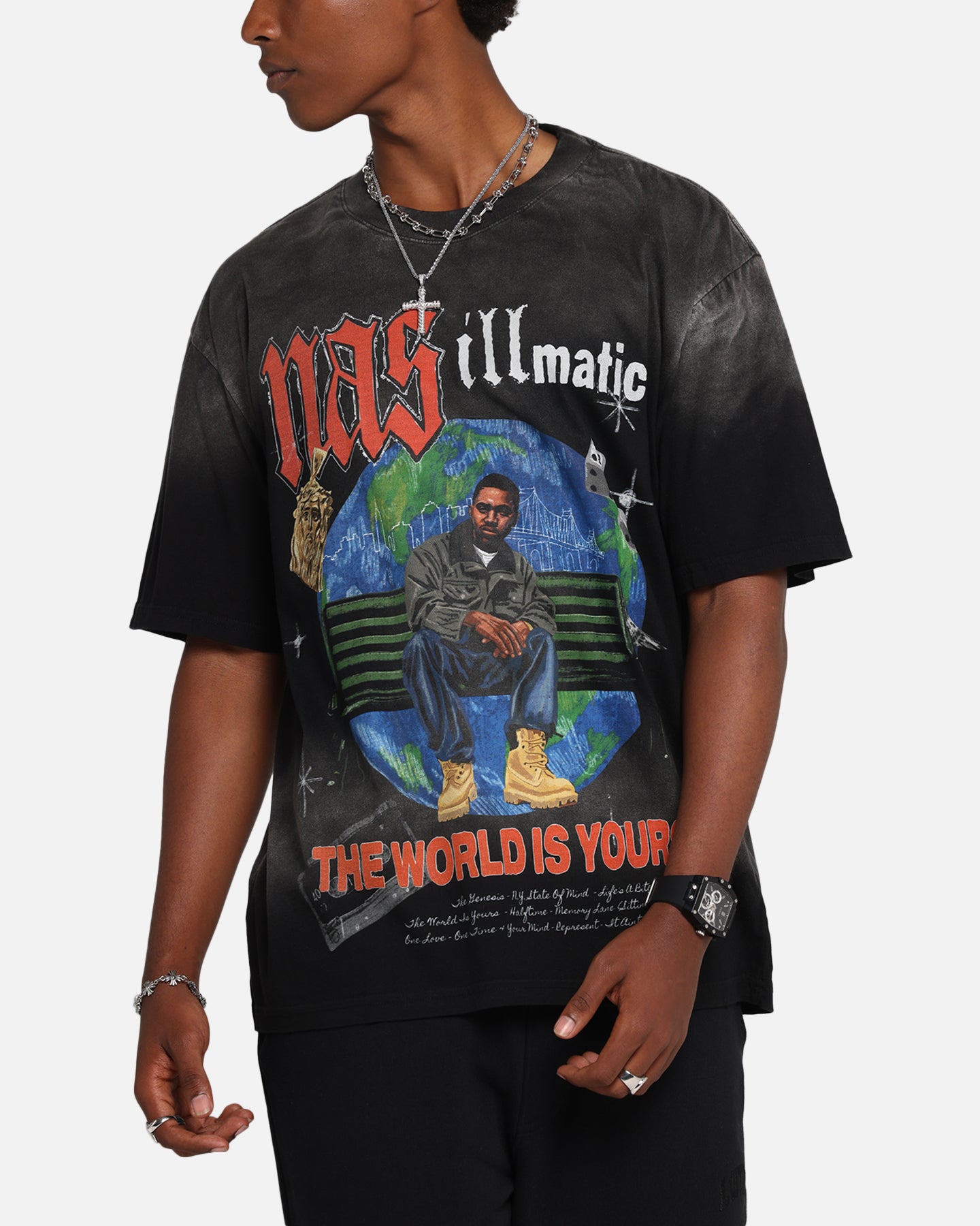 Nas The World Is Yours T-Shirt Washed Black、mySite、zt4zffjzw