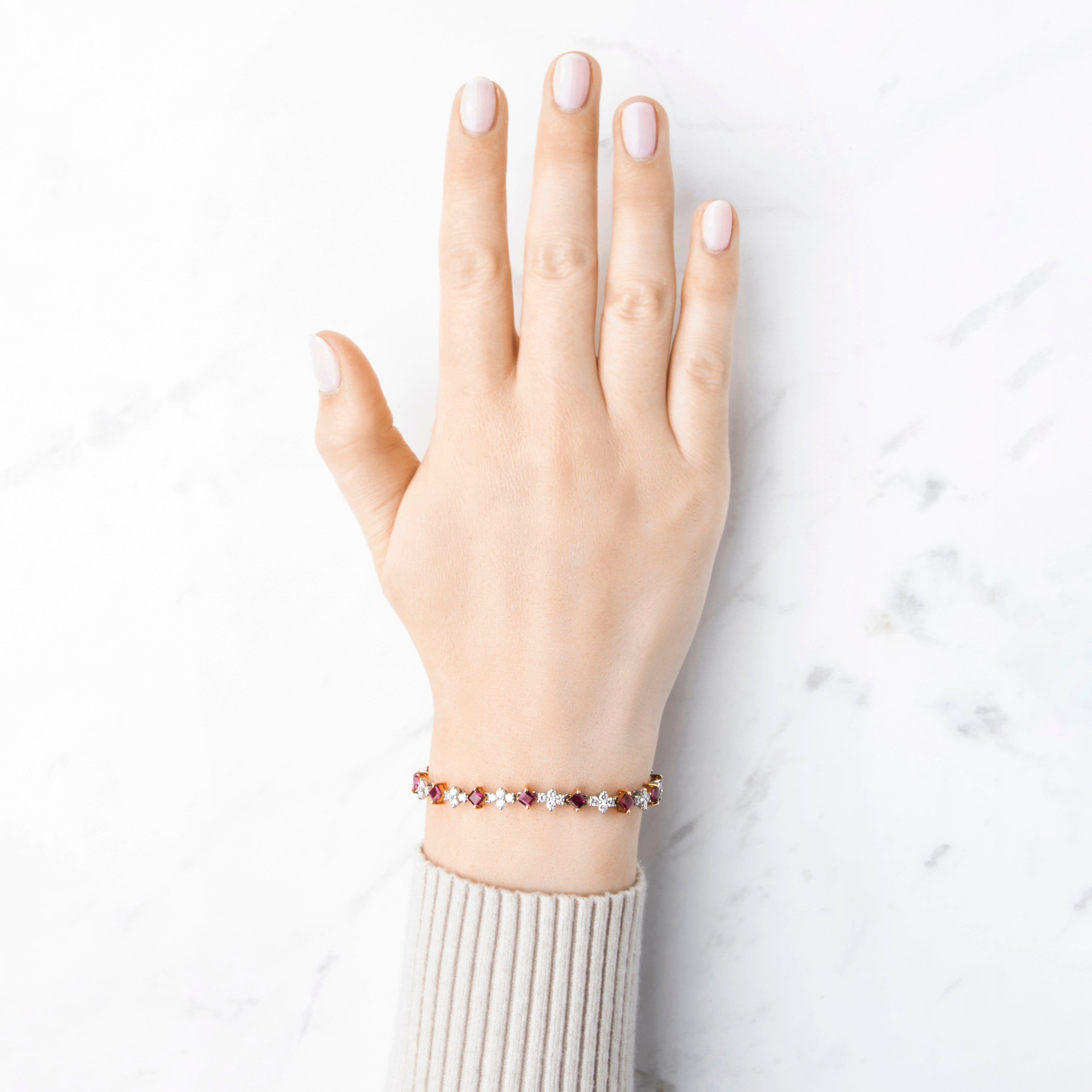 Vintage Platinum & 18k Yellow Gold 3.6cttw Ruby 2.34cttw Diamond Bracelet 6.5、mySite、hinf8tx79