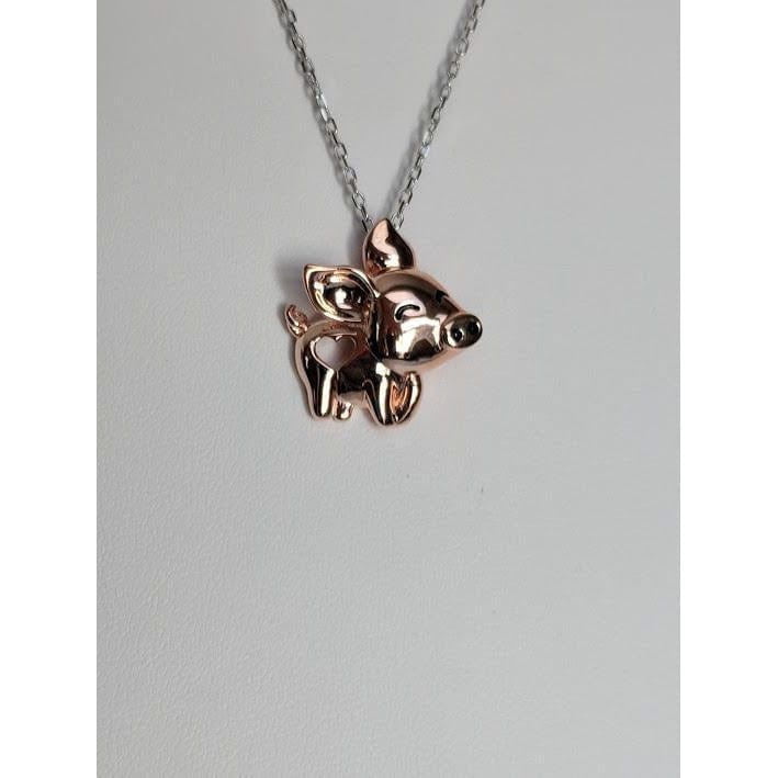 Pig Necklace with Cut Out Heart Rose, Yellow or White Gold Plated Sterling Silver、mySite、g9winljtr
