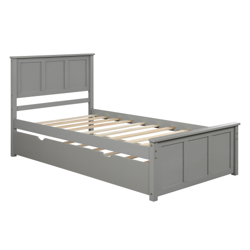 Platform Bed with Twin Size Trundle, Twin Size Frame, Gray、、casual