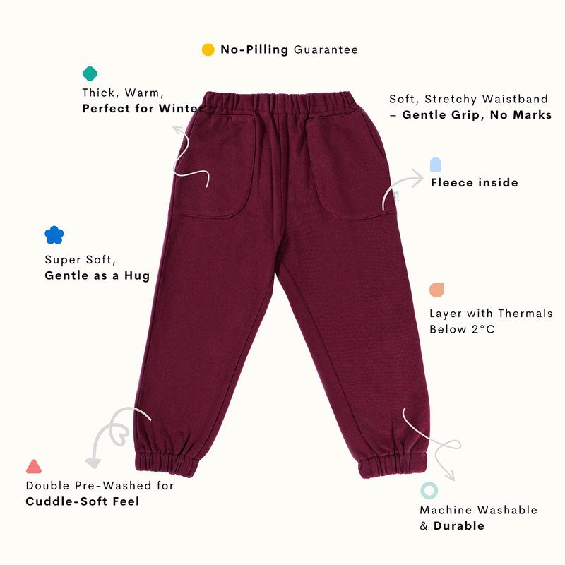 Cotton Terry Sweat Pants | Maroon & Creme | Set of 2、mySite、camillekostekn