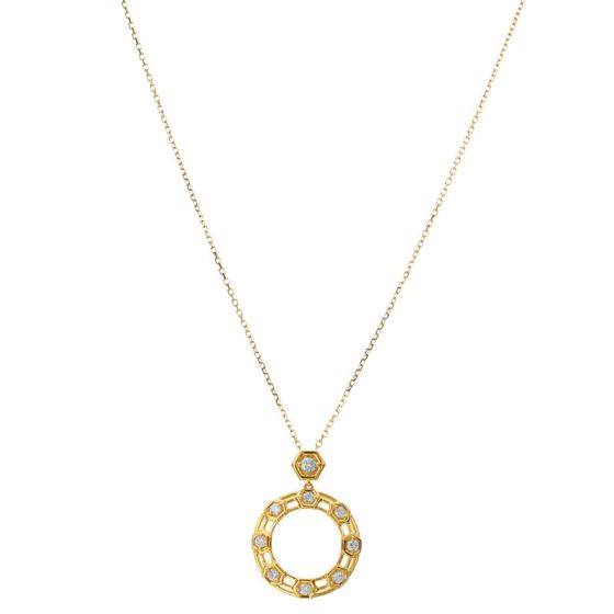 Gumuchian Honeybee B 18k Yellow Gold Diamond Honeycomb Motif Circular Pendant、mySite、hinf8tx79