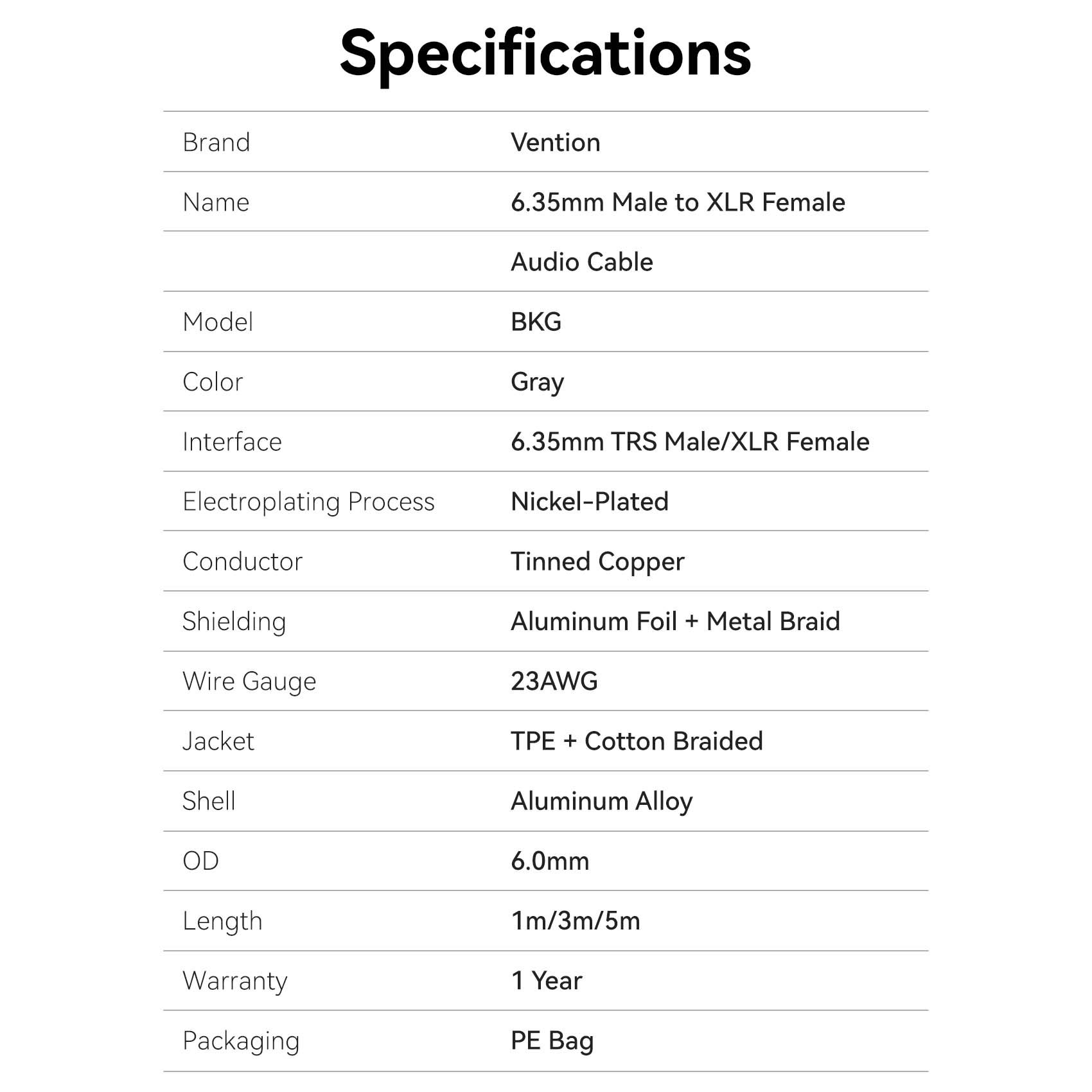 Vention 6.35mm Male to XLR Female Audio Cable、mySite、fannypackpong