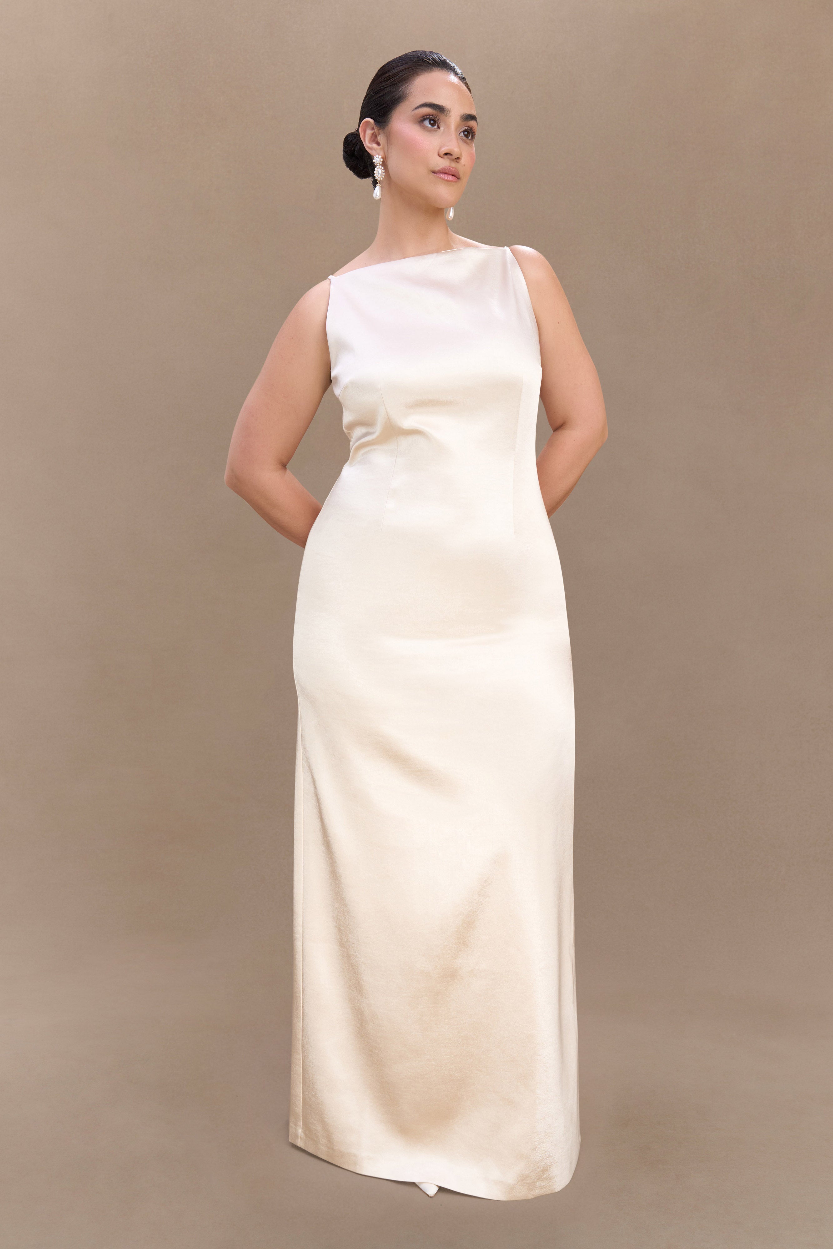 Violet Sleeveless Satin Maxi Dress - Blush Gold、mySite、solidvoid