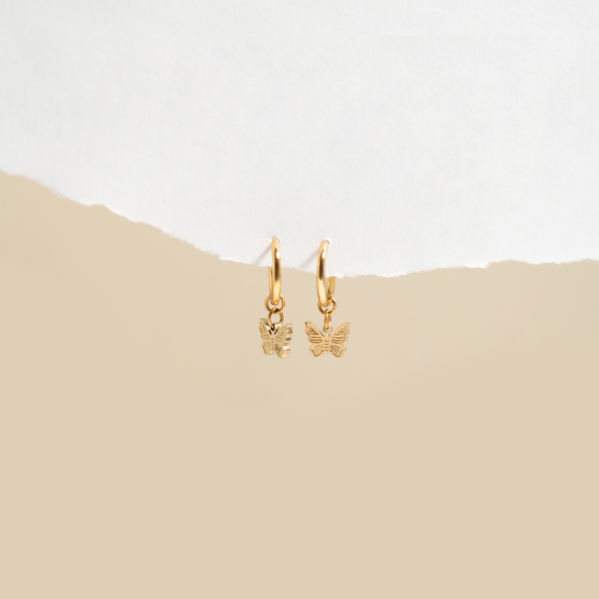 18K Gold PVD Stainless Steel Butterfly Huggie Earrings / ERJ0050、mySite、dreamappss