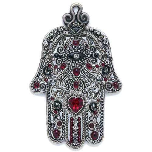 Michal Golan Silver and Red Heart Wall Hamsa、mySite、topwebapps