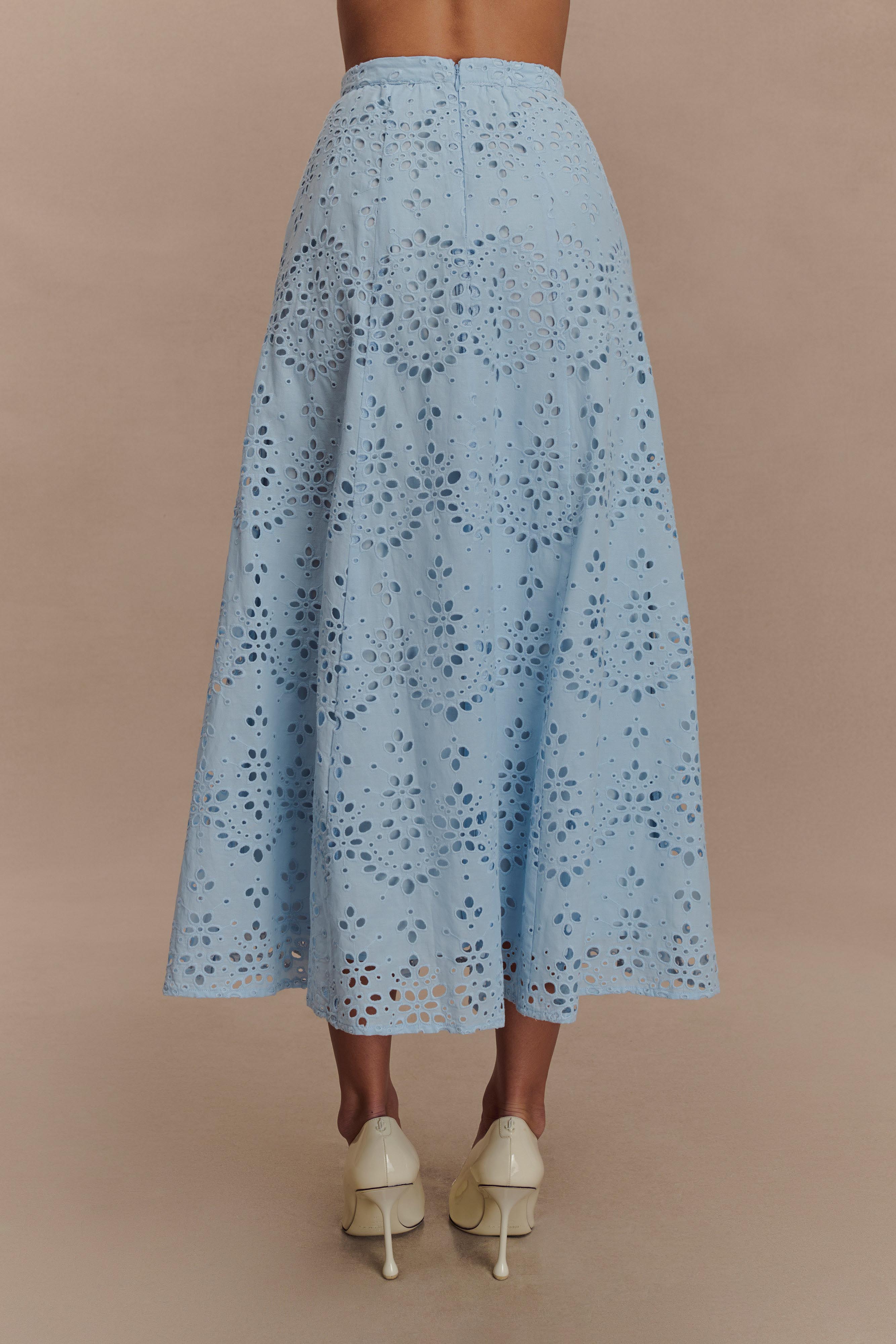 Arla Broderie Midi Skirt - Pale Cornflower Blue、mySite、solidvoid