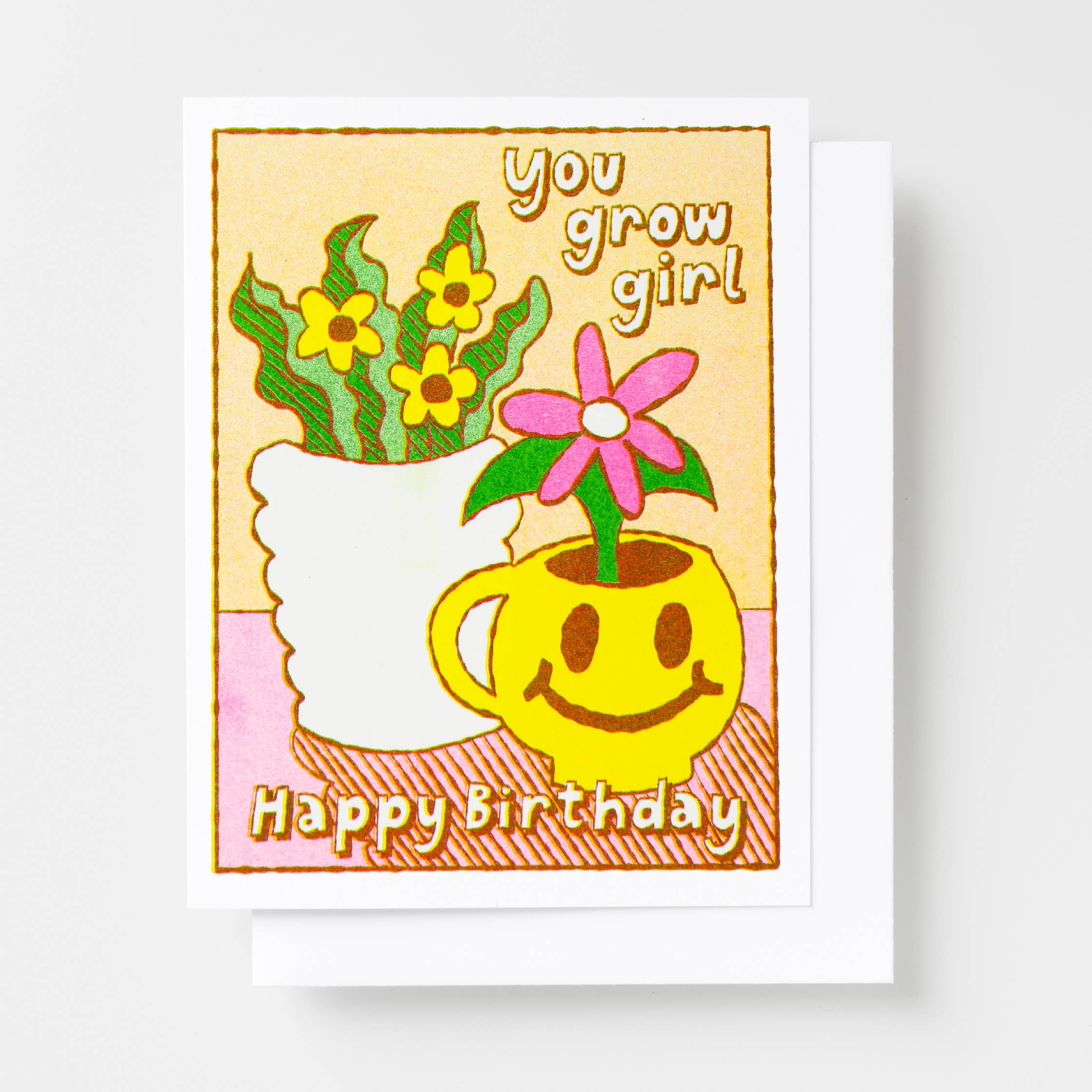 Yellow Owl Workshop - You Grow Girl - Smiley Face Plant Birthday Risograph Card、mySite、garagedoors4me