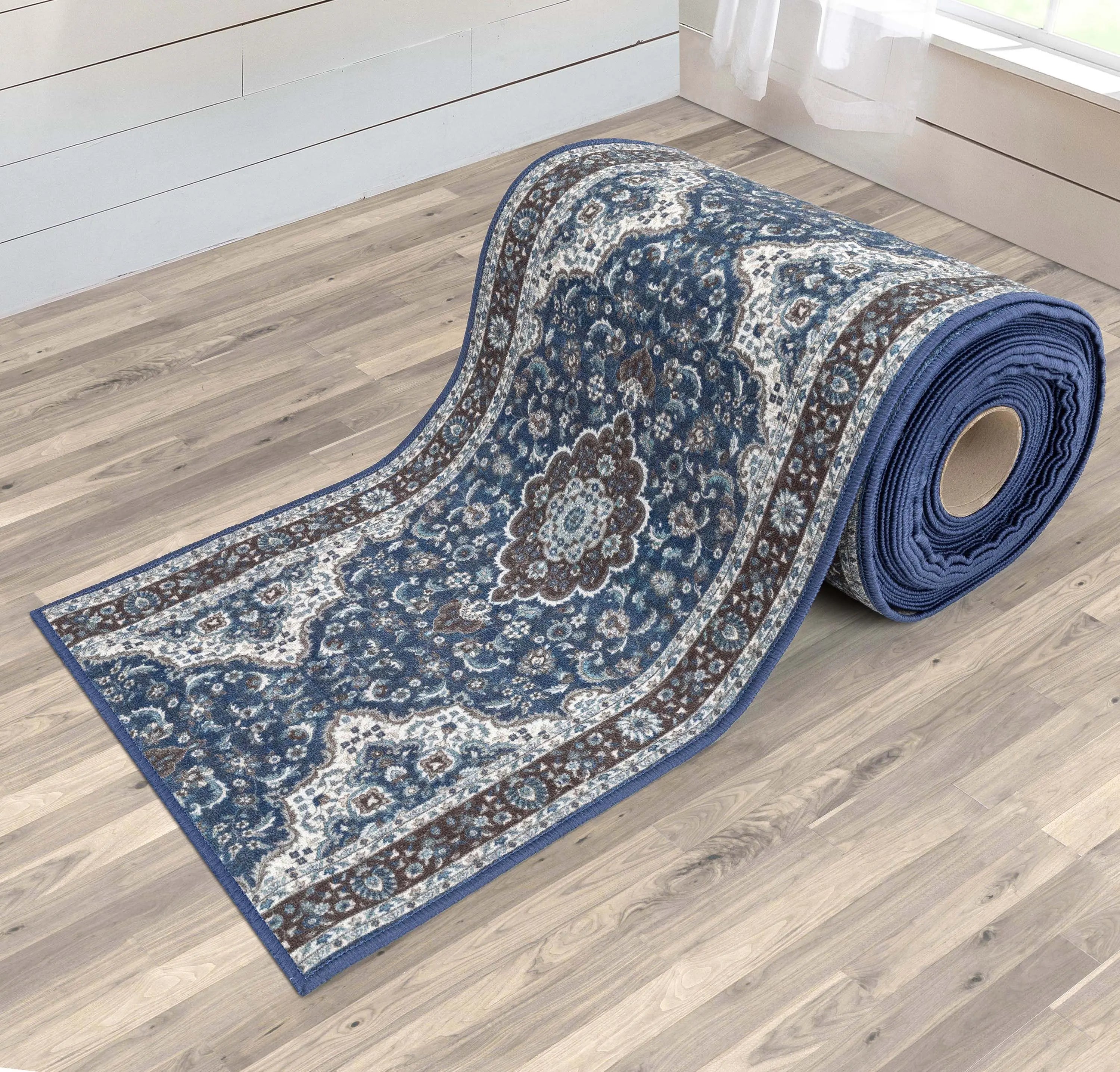 Custom Size Runner Gene Medallion Persian Blue Select Your Width x Choose Your Length Machine Washable Hallway Runner Rug、mySite、gigharbornorthrealestate