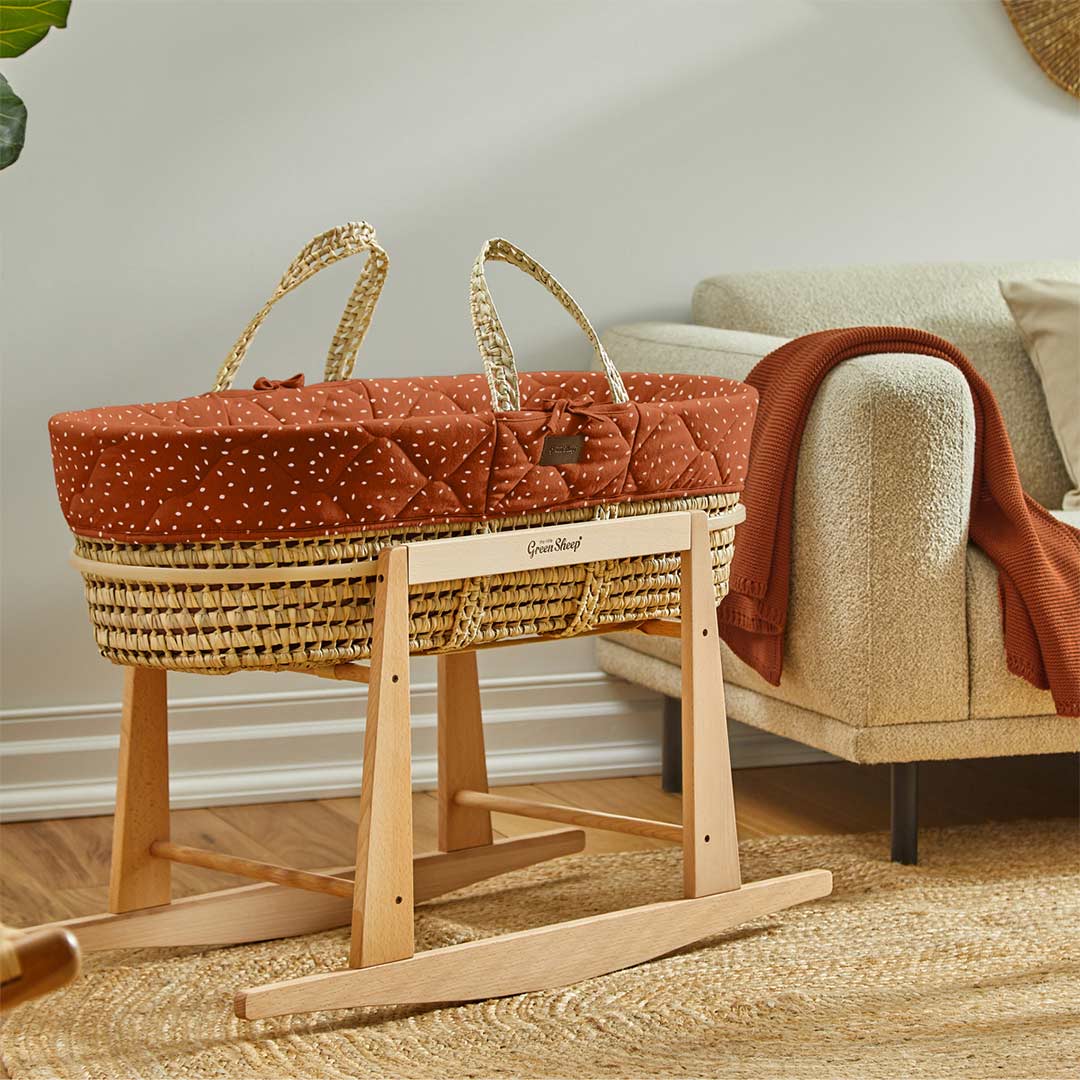 The Little Green Sheep Natural Quilted Moses Basket + Mattress - Terracotta Rice Print、mySite、merchandisen