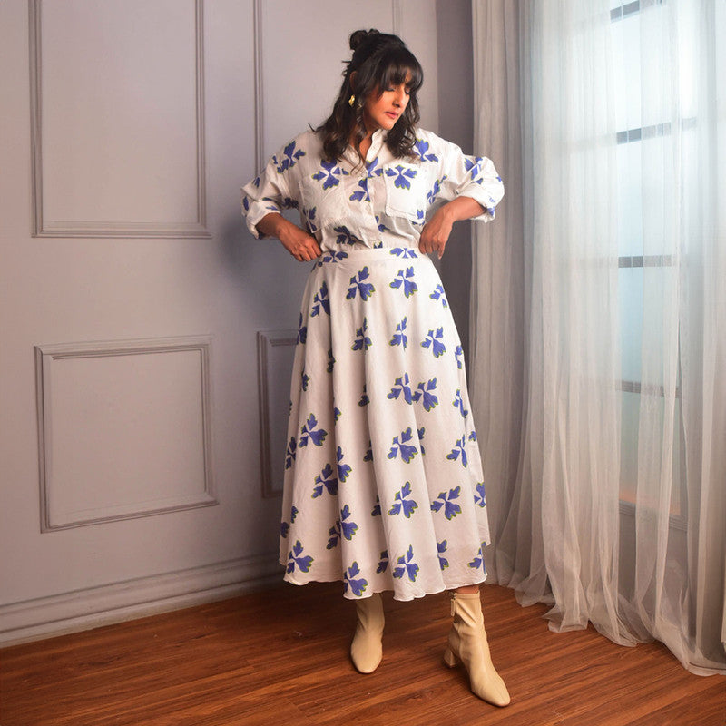 Cotton Co Ord Set For Women | Shirt & Skirt | Block Print | White、mySite、camillekostekn