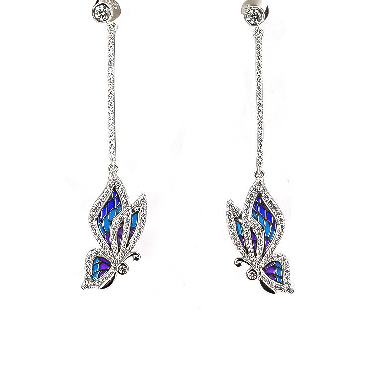 Sterling Silver Enamel Butterfly Necklace with Swarovski Crystal Top of the Line!、mySite、g9winljtr