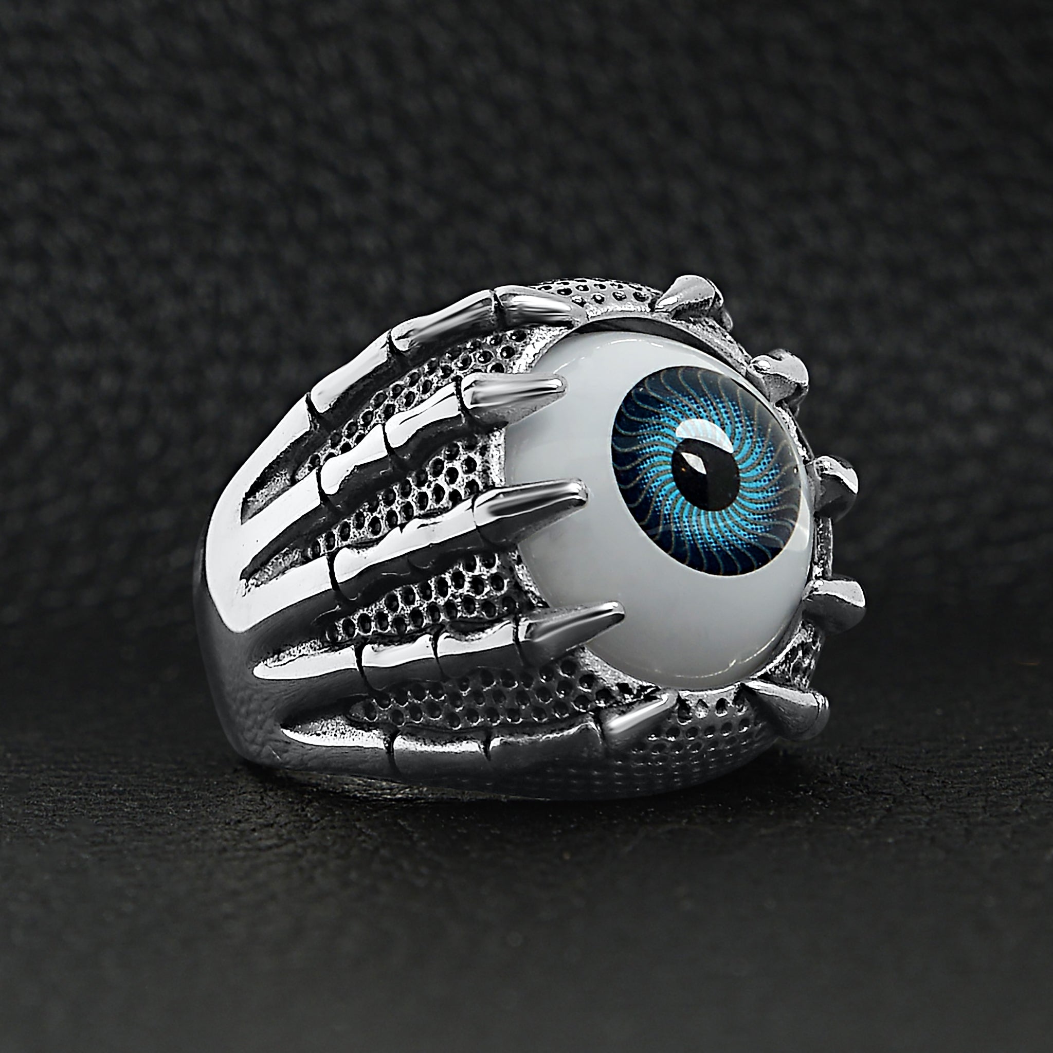 Stainless Steel Skeleton Hands Holding Blue Eyeball Ring / SCR4079、mySite、dreamappss