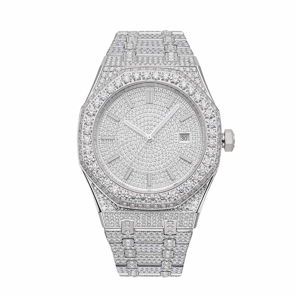 Bust Down Moissanite Watch | 44MM | 14K White Gold、mySite、hinf8tx79