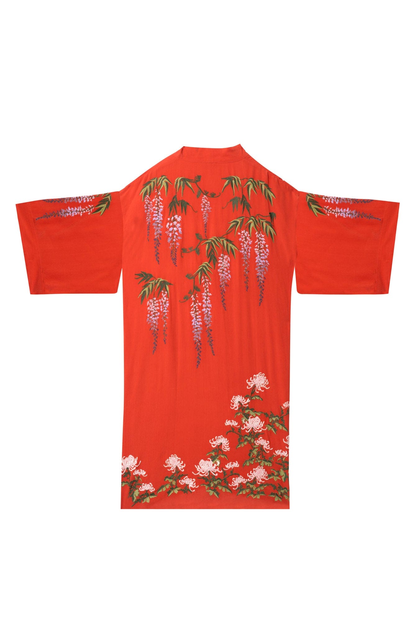 Wisteria & Chrysanthemum Embroidered Terracotta Fully Lined Long Kimono、mySite、bengalsvssteelers