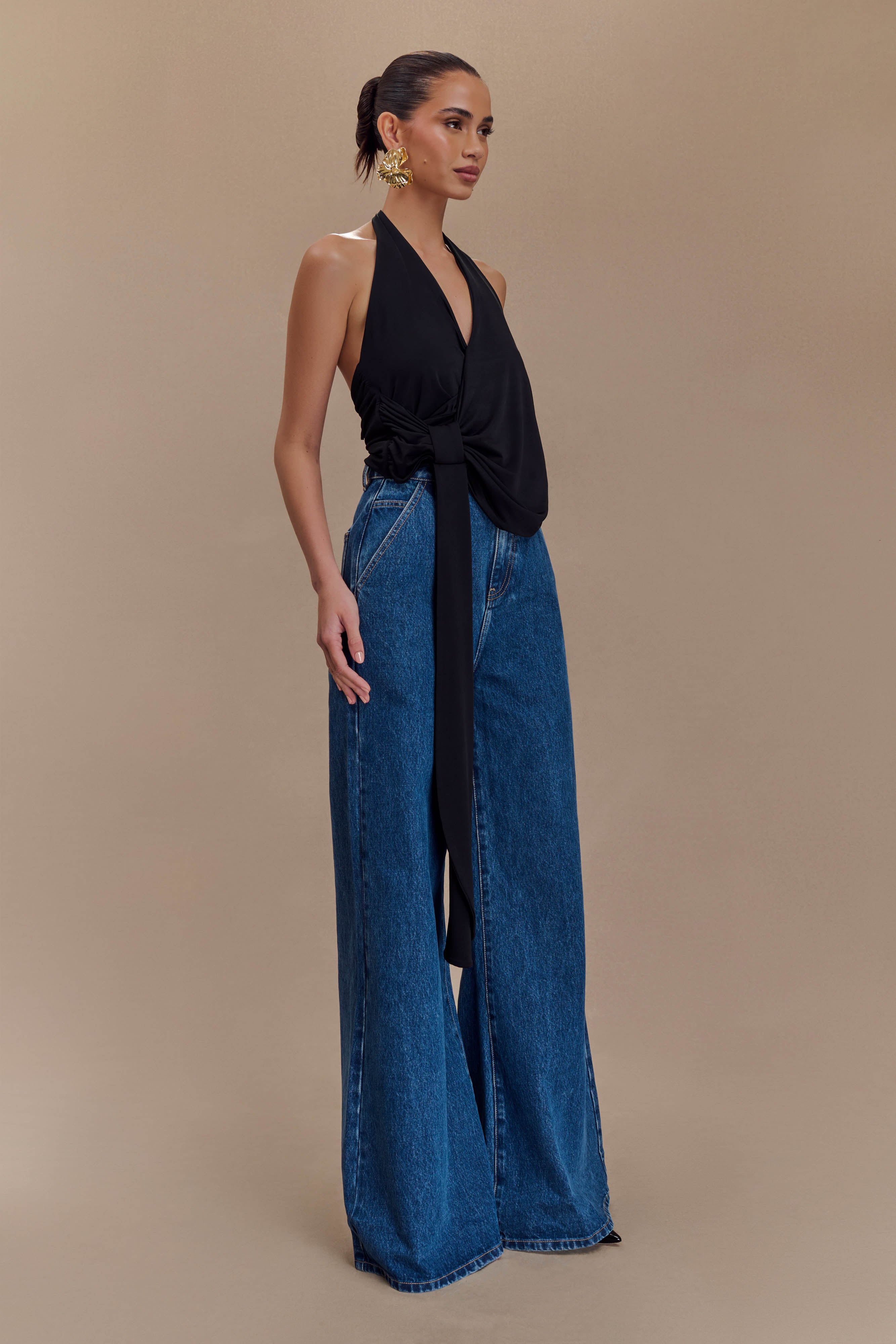 Tyla Draped Slinky Halter Top - Black、mySite、solidvoid