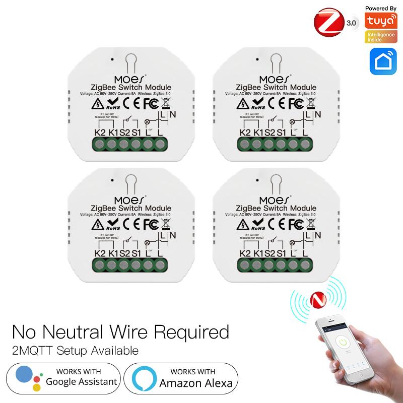 ZigBee Smart Light Switch Module Tuya No Neutral Wire 2 Way Required 2MQTT Relay、mySite、fannypackpong