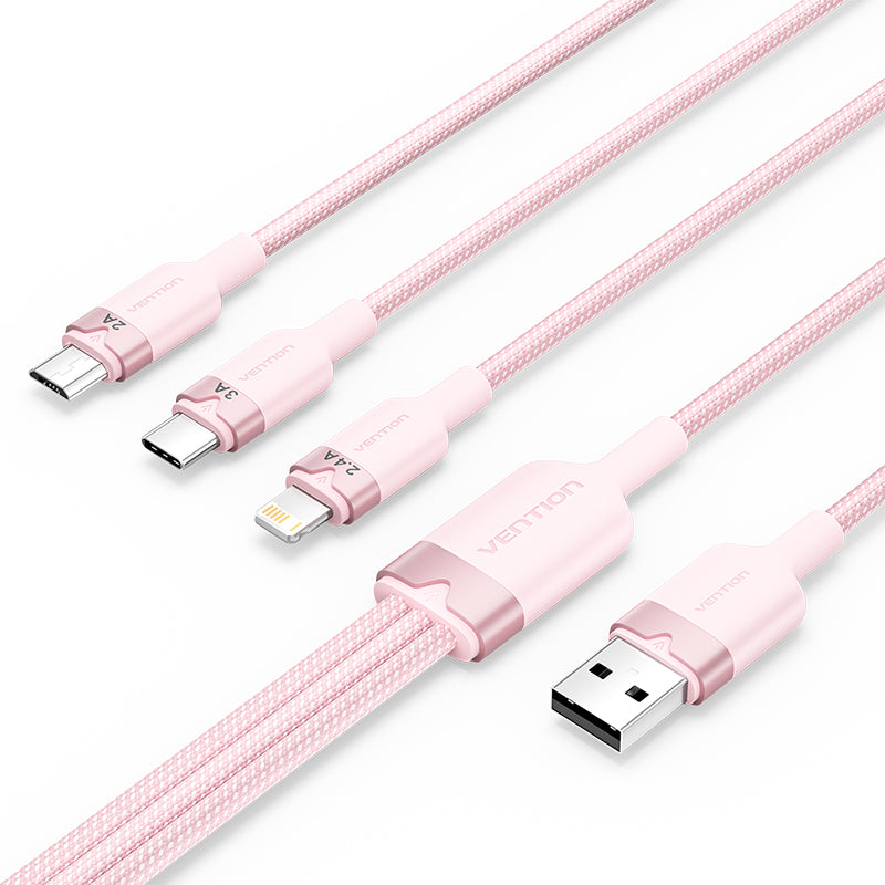 Vention USB 2.0 A Male to 3-in-1 USB-C & Lightning & Micro-B Male 3A Cable Aluminum Alloy Type、mySite、fannypackpong