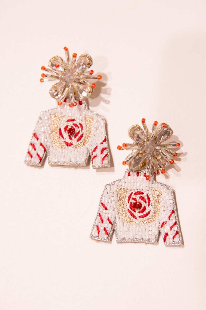 Derby Rose Horseshoe Beaded Jockey Silk Earrings、mySite、hinf8tx79