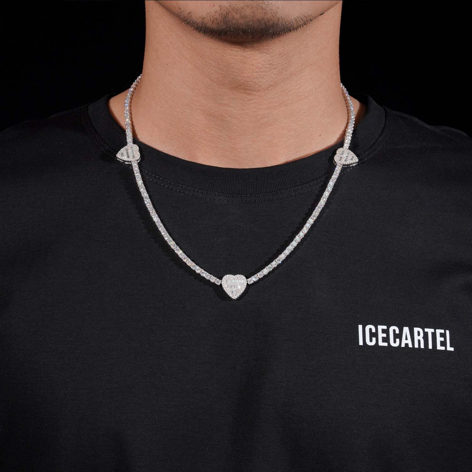 3MM Moissanite Triple Heart Tennis Necklace 14K Gold、mySite、hinf8tx79