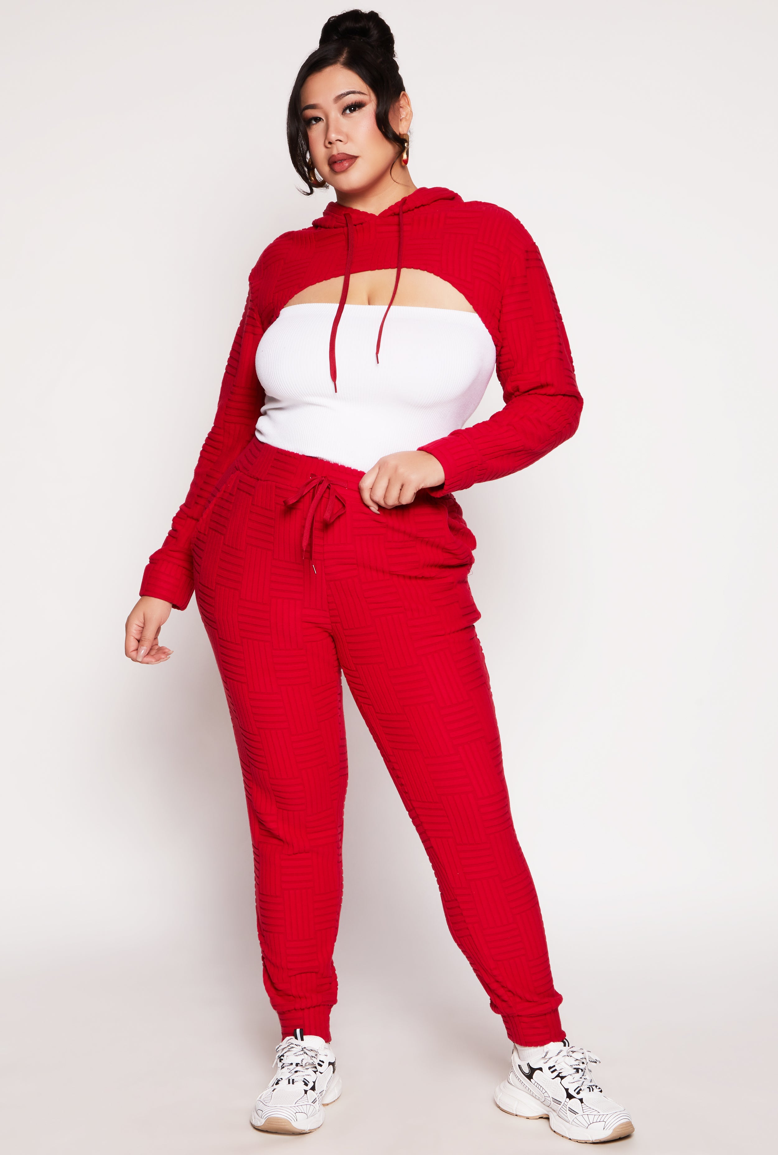 Plus Size Geometric Patterned Shrug Sweatshirt、mySite、camillekostekn