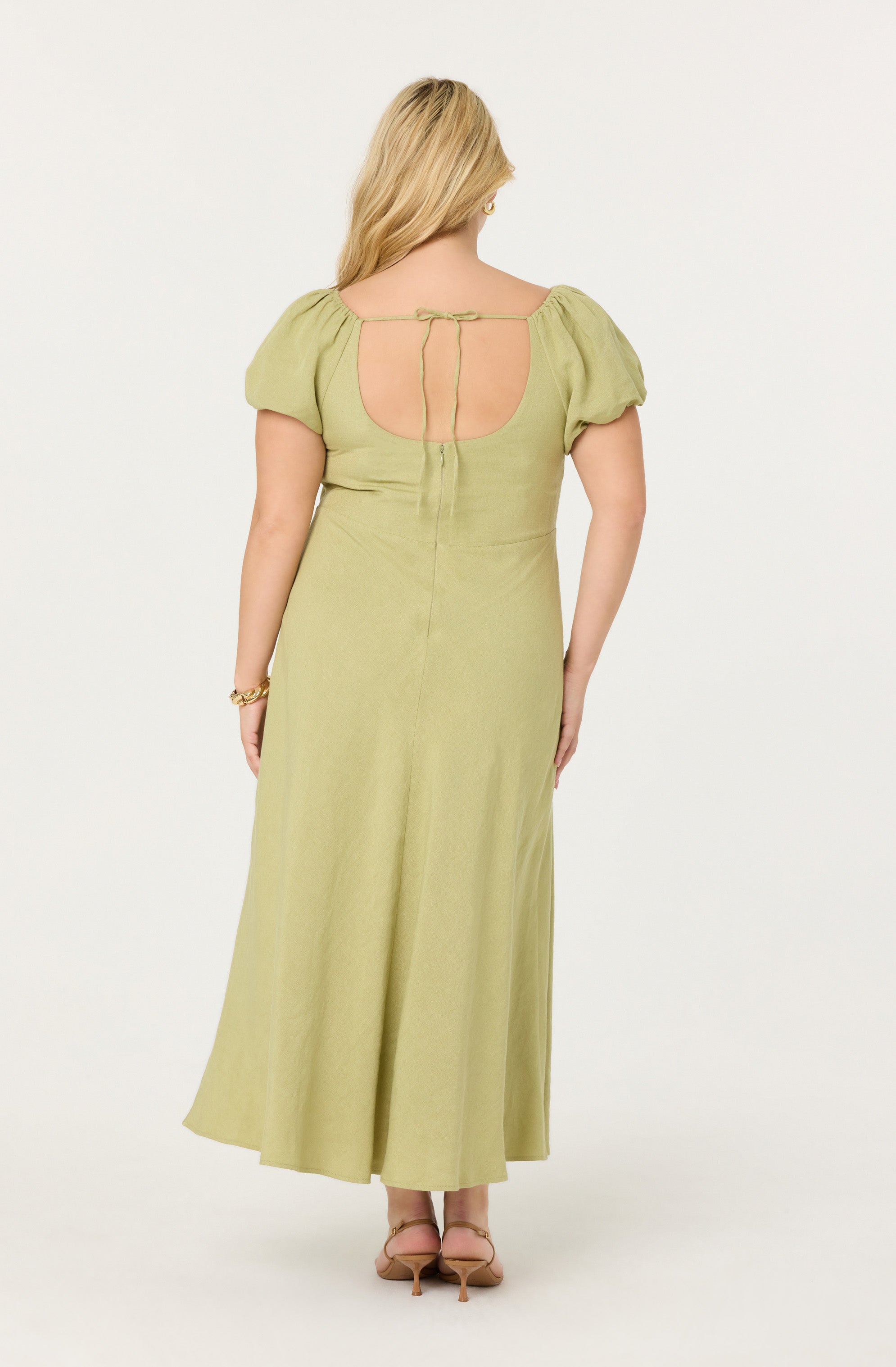 Leocadia Embroidered Puff Sleeve Dress、mySite、solidvoid