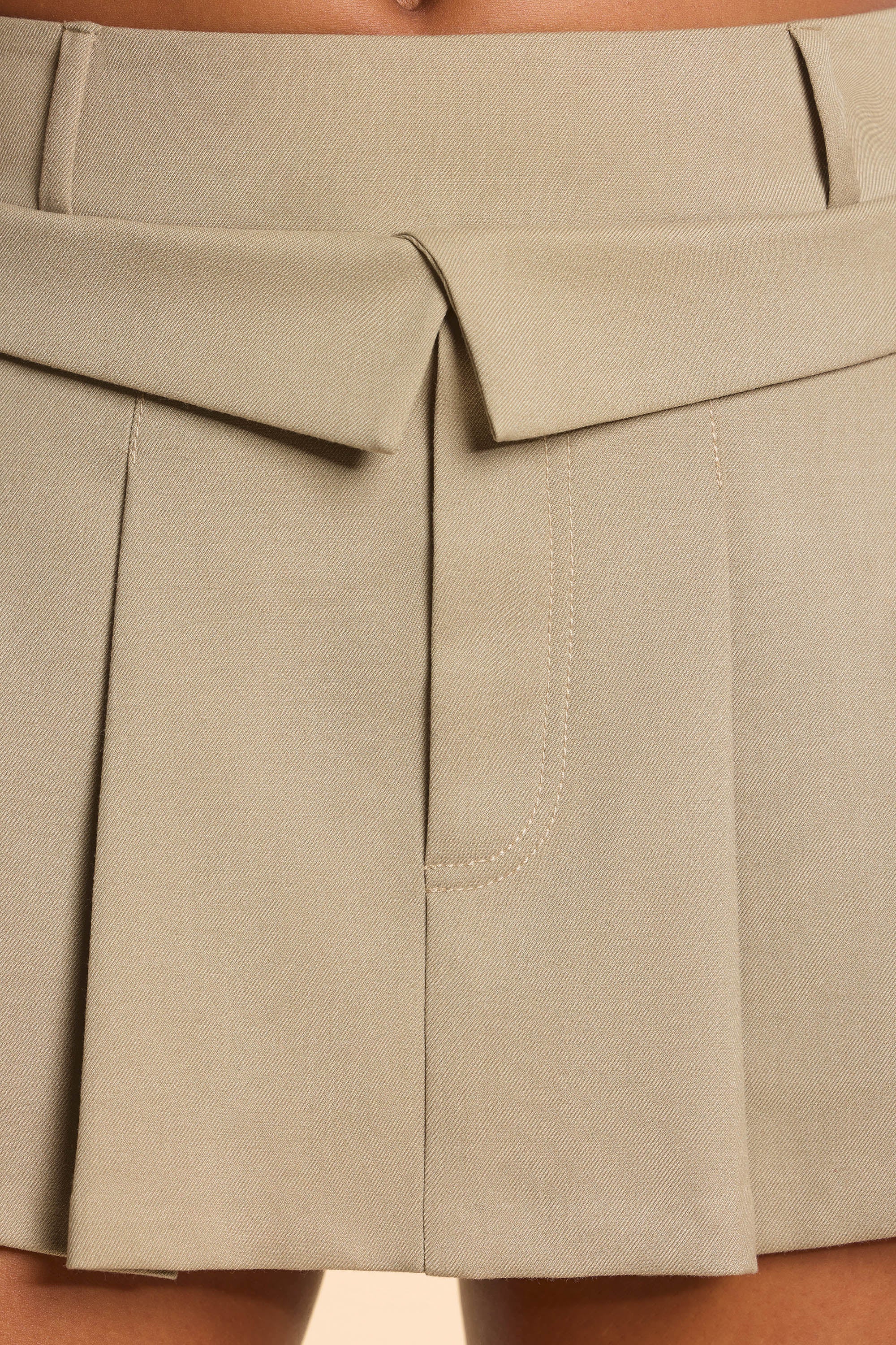 Brushed Twill Mid Rise Pleated Micro Mini Skirt in Taupe、mySite、solidvoid